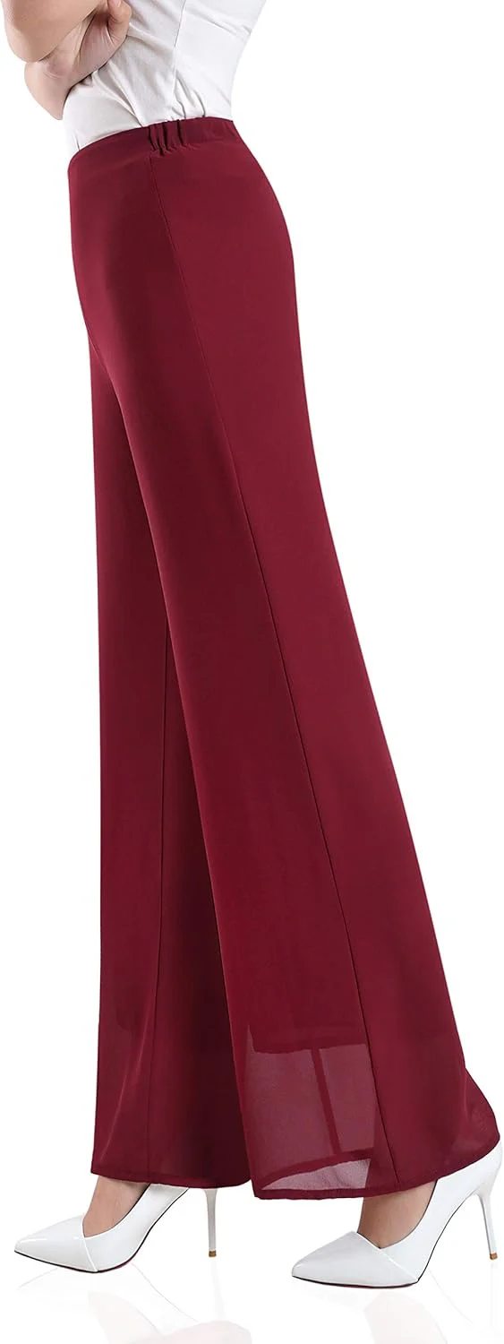 Putaowor Damen Leicht Chiffon hohe elastische Taille Fliessende Hose ausgestellt gerades Bein Frauen - Image 3