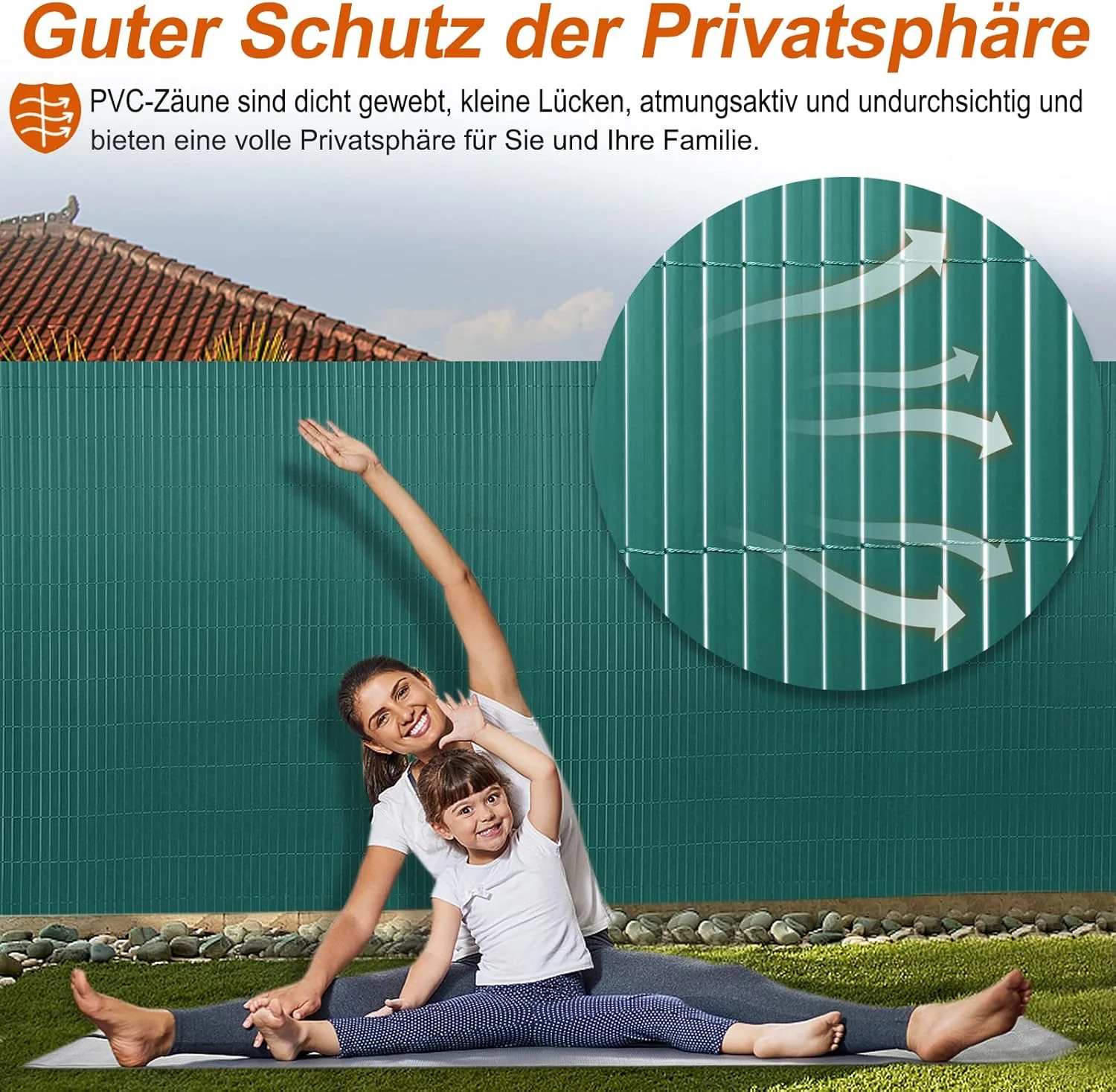 PVC Sichtschutzmatte Sichtschutzzaun 200x500CM, Grün, Outdoor Sichtschutz mit verstärkten Lamellen, - Image 5