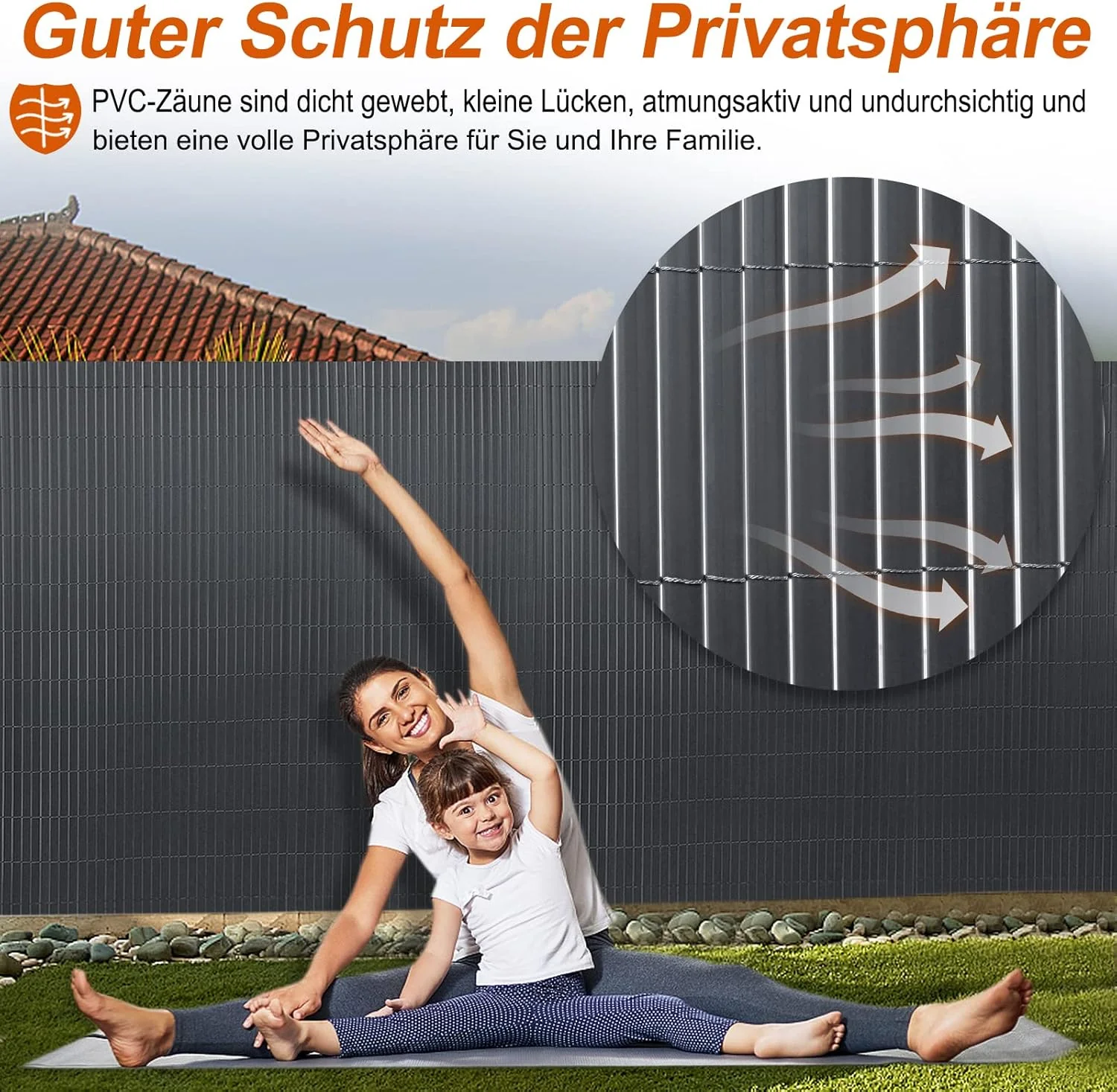 PVC Sichtschutzmatte Sichtschutzzaun 80x800CM, Anthrazit, Outdoor Sichtschutz mit verstärkten Lamell - Image 5