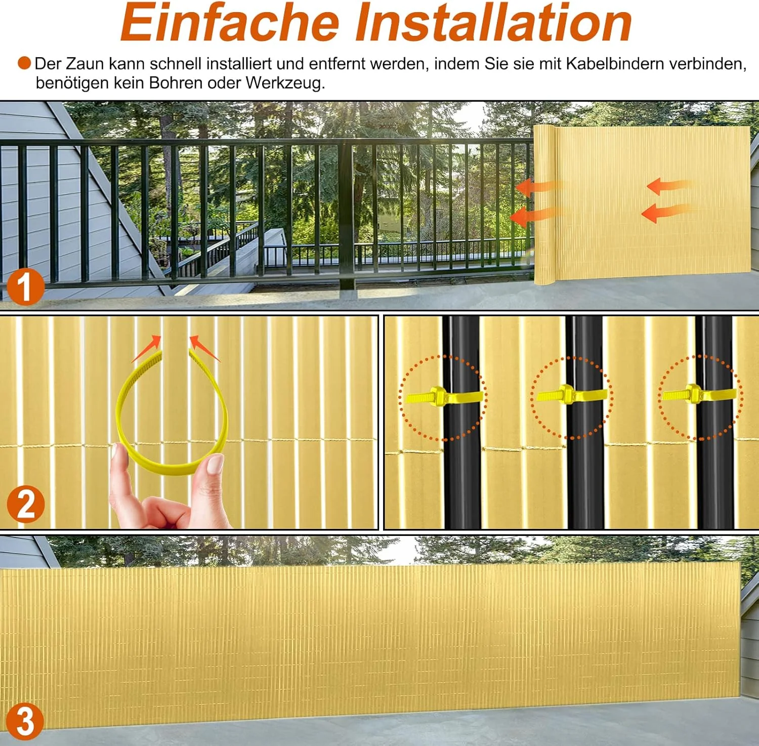 PVC Sichtschutzmatte Sichtschutzzaun 90x600CM, Bambus, Outdoor Sichtschutz mit verstärkten Lamellen, - Image 6
