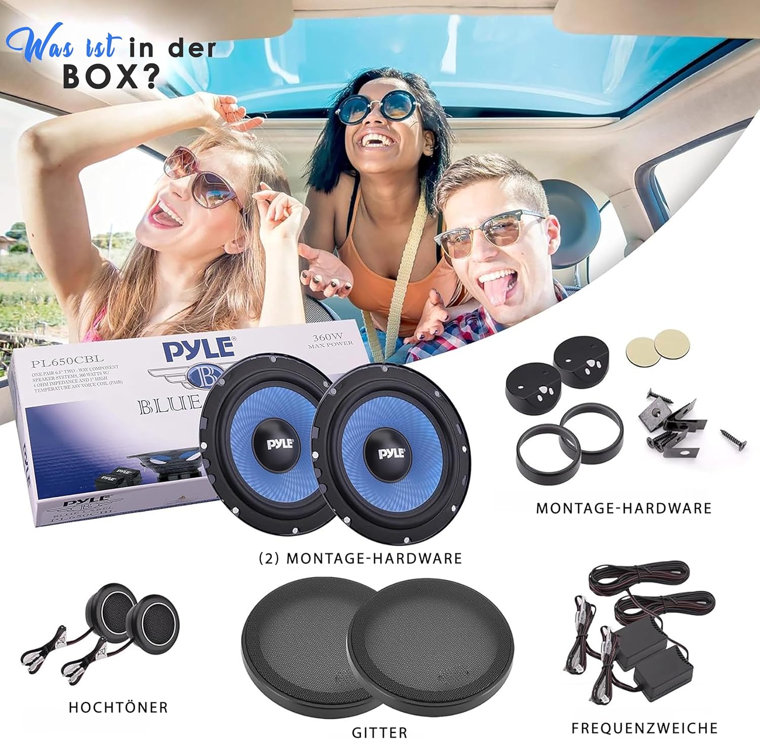 Pyle Auto Lautsprecher Set 15,2 cm x 20,3 cm, 3-Wege Lautsprecher Boxen, 360W, 91 dB, Einbaulautspre - Image 7