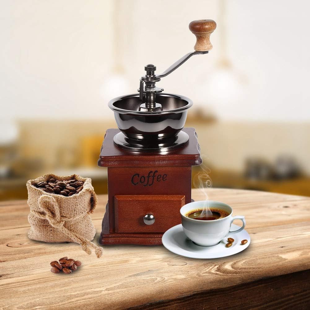 Queen.Y kaffeemühle Manuell, Tragbare Retro-Bohnenmühle mit Holzschublade Manuelle Minimühle für Zuh - Image 5