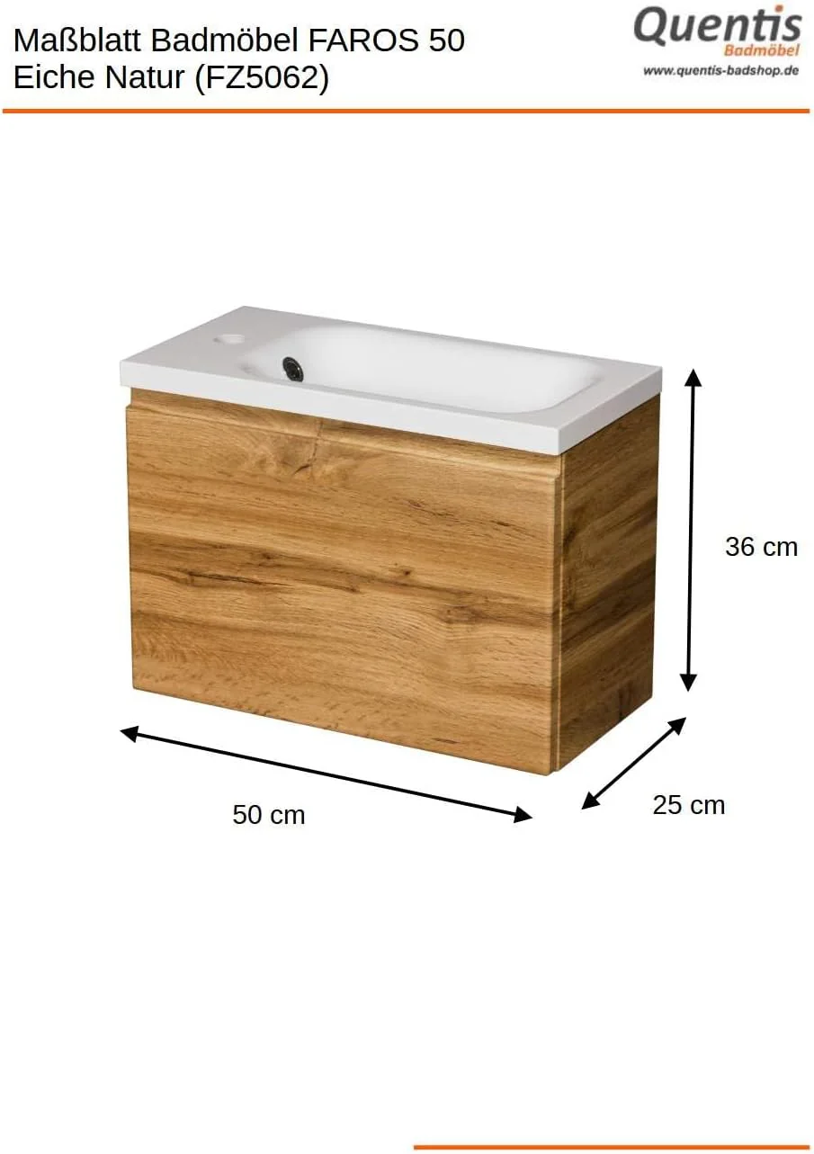 Quentis Badmöbel | Gäste-WC Möbel FAROS, Breite 50 cm, Waschplatzset 2-teilig, Waschbecken und Unter - Image 2