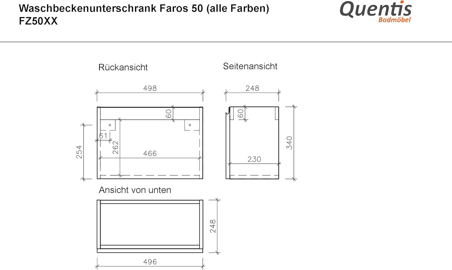 Quentis Badmöbel | Gäste-WC Möbel FAROS, Breite 50 cm, Waschplatzset 2-teilig, Waschbecken und Unter - Image 7