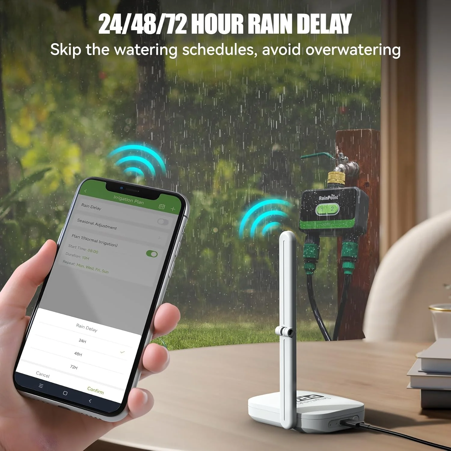 RAINPOINT Bewässerungscomputer WLAN 2 Ausgänge, Messing-Einlass und -Auslass, Automatische Garten Be - Image 6