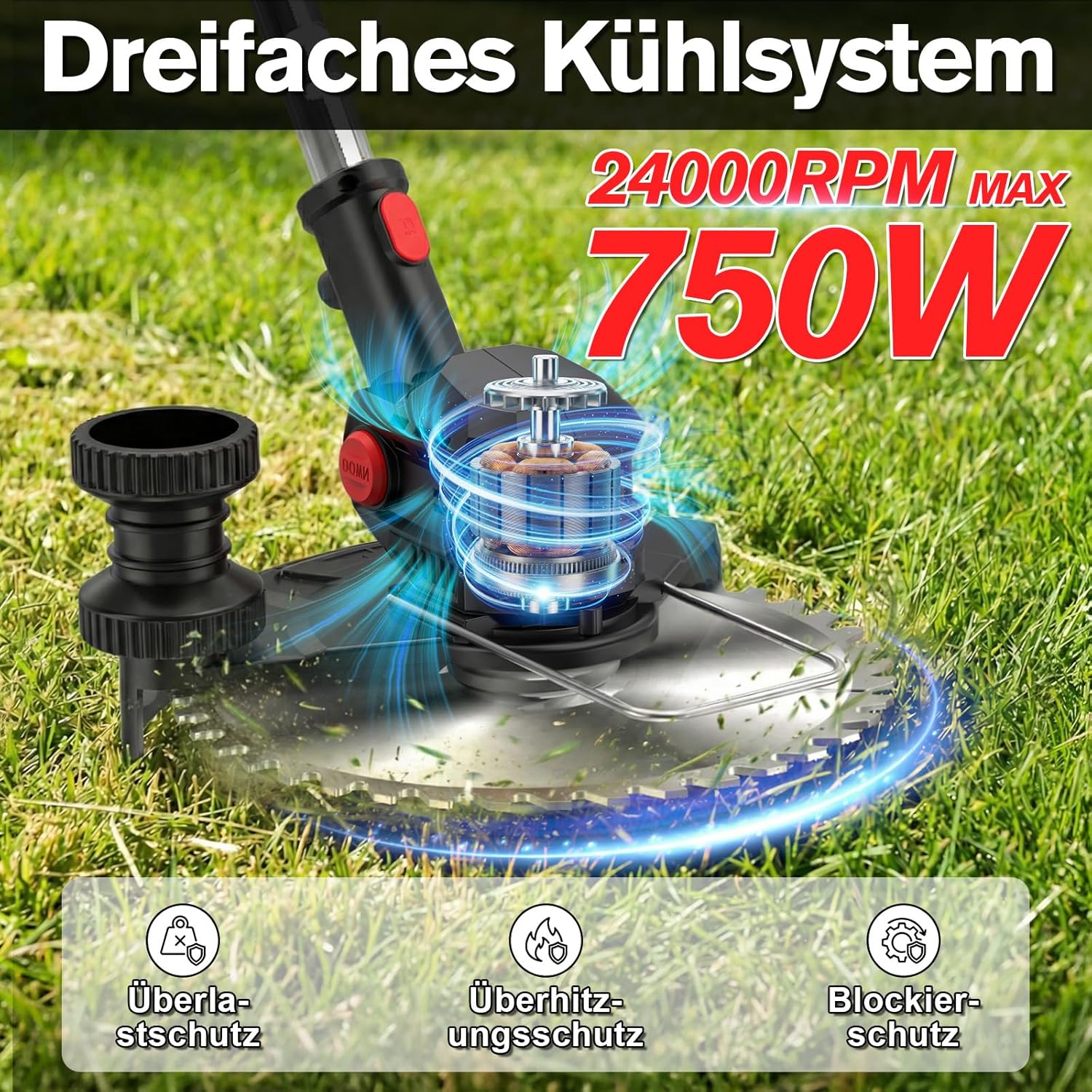 Rasentrimmer mit Akku 21V, 4-in-1 Freischneider & Motorsense 24000 RPM, Rasenkantenschneider inkl. 2 - Image 2
