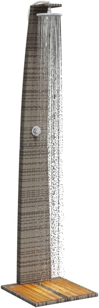 Rattan Gartendusche mit 180° Regenduschkopf Grosser Pooldusche mit Lattenboden Outdoor Dusche für Ga - Image 2