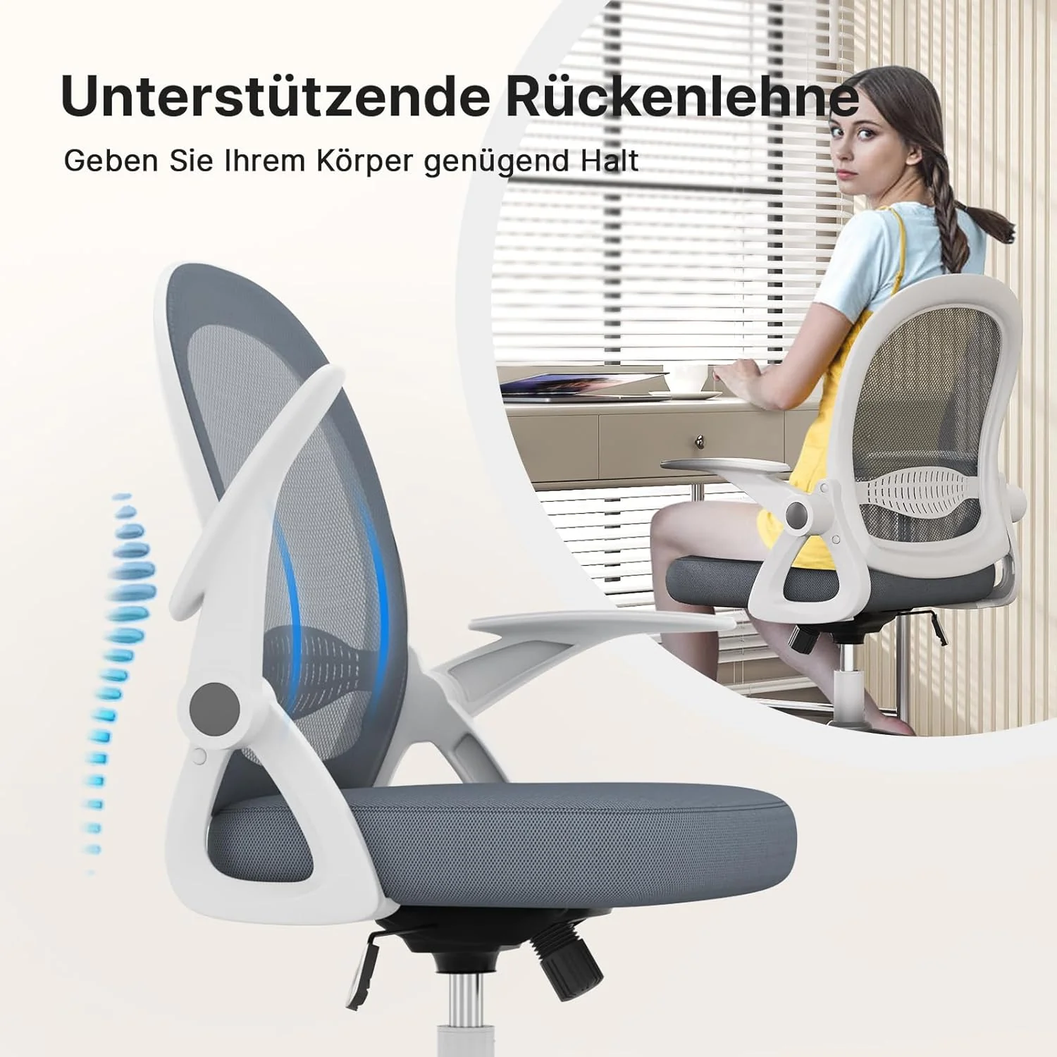 rattantree Ergonomischer Bürostuhl, Schreibtischstuhl mit Atmungsaktiver Rückenlehne, Höhenverstellb - Image 4