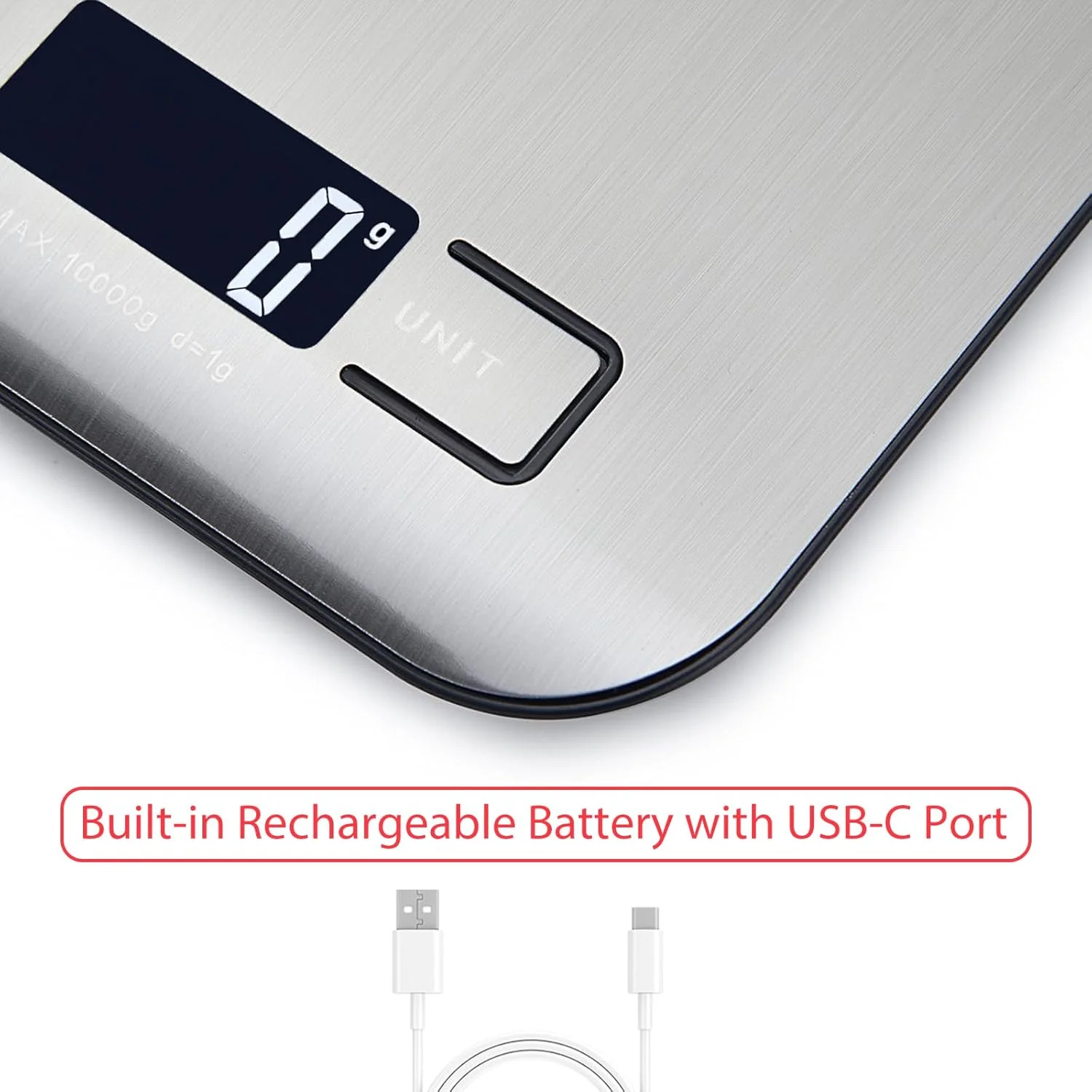 Rechargeable Food Digital Scale, USB C Port with Fast Charging Support Kitchen Scale Multifunction S - Image 4