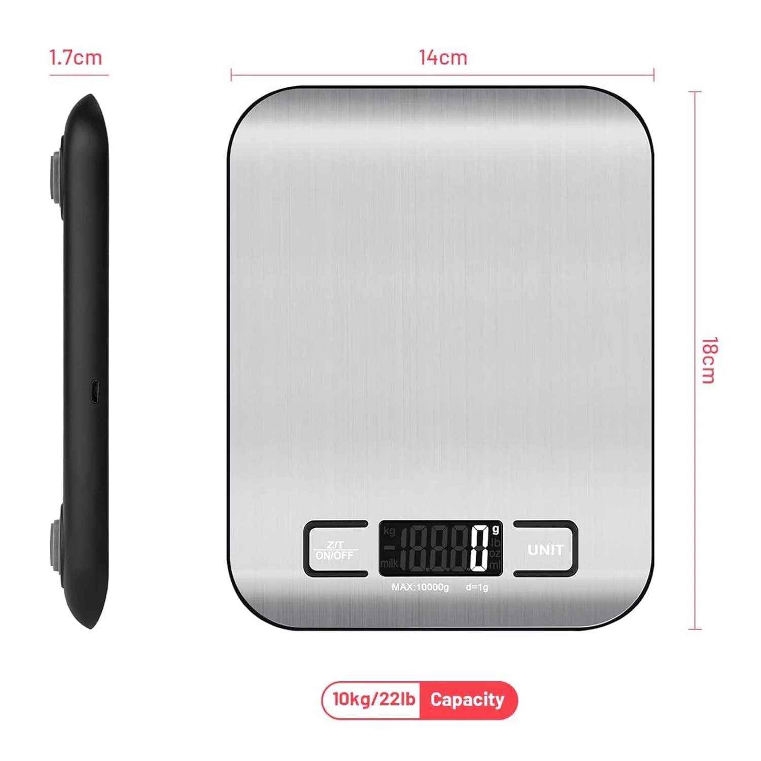 Rechargeable Food Digital Scale, USB C Port with Fast Charging Support Kitchen Scale Multifunction S - Image 5