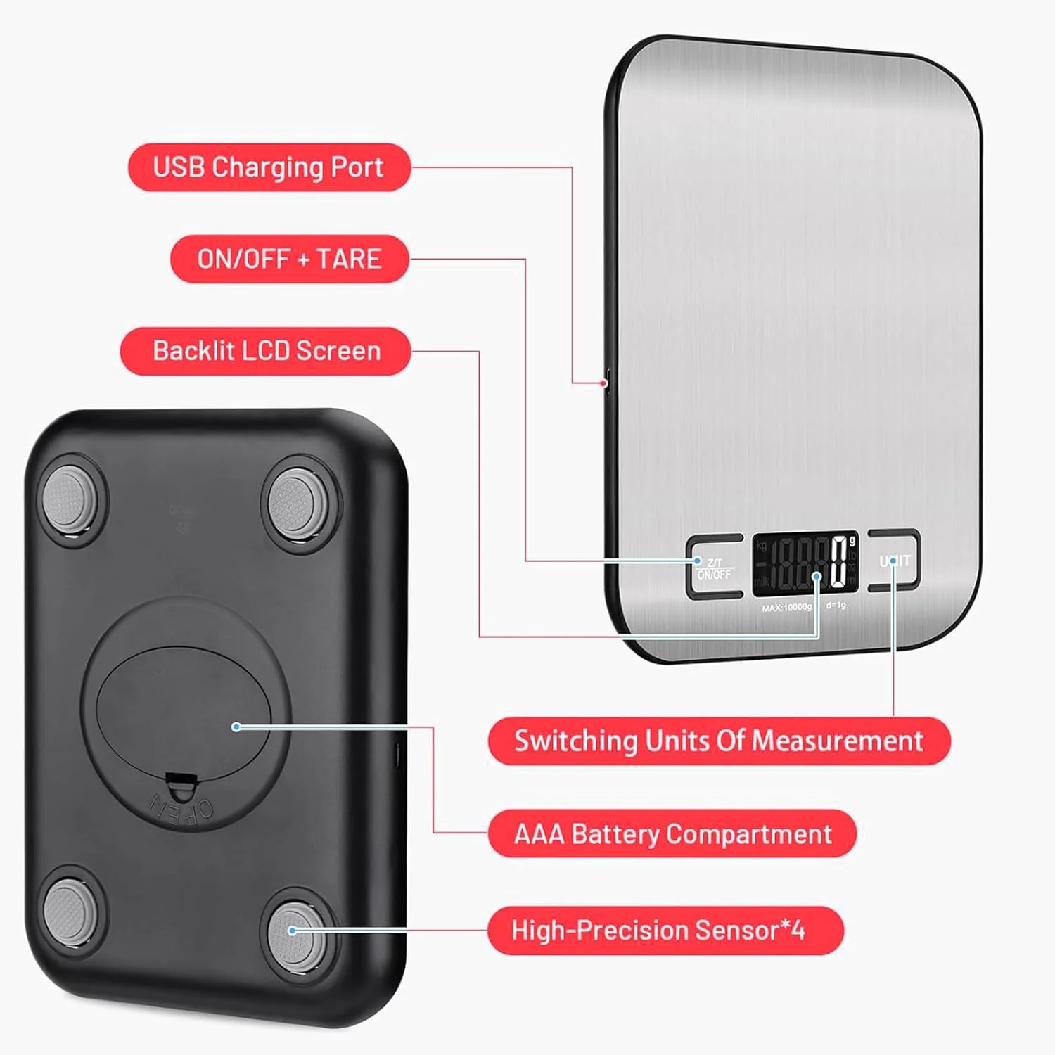 Rechargeable Food Digital Scale, USB C Port with Fast Charging Support Kitchen Scale Multifunction S - Image 7
