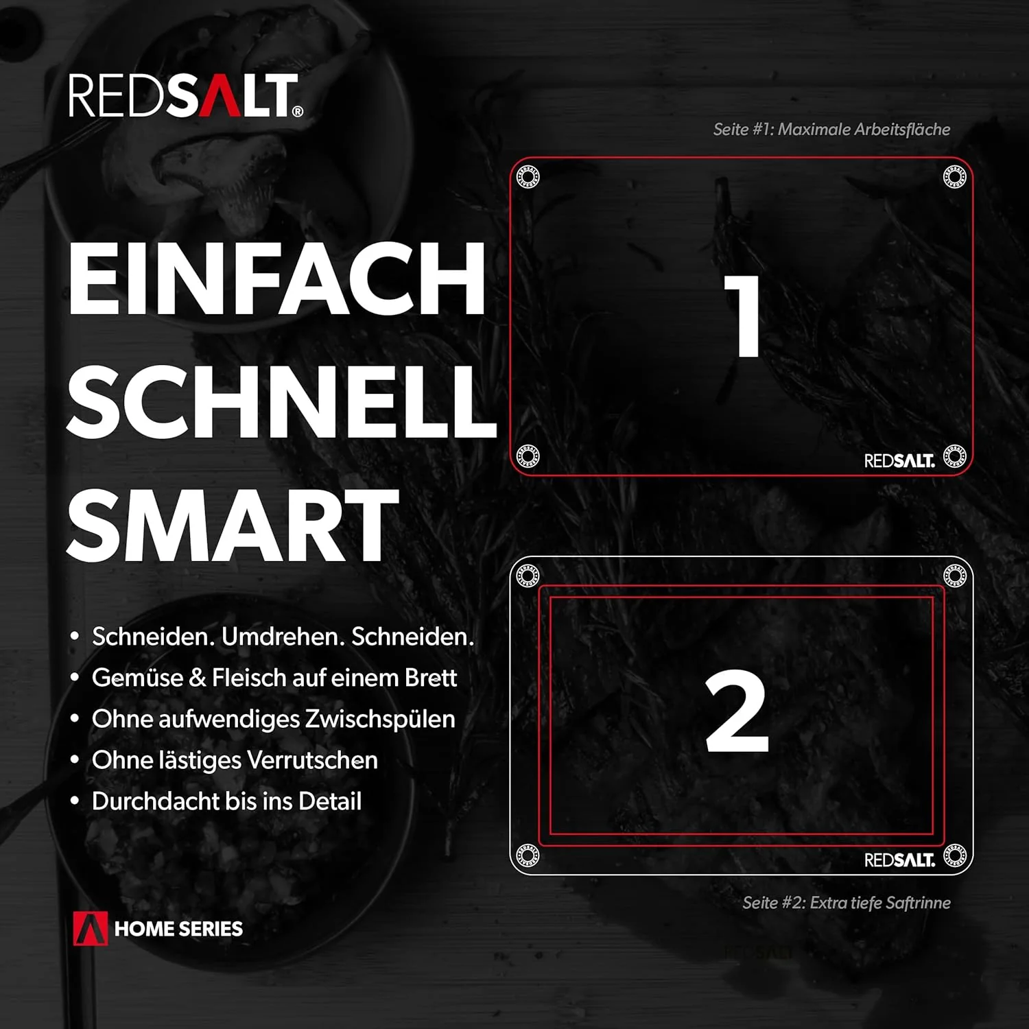 REDSALT® innovatives Bio Bambus Holz Schneidebrett 3er Set rutschfest | 38x26 32x22 26x18cm Holzbret - Image 3
