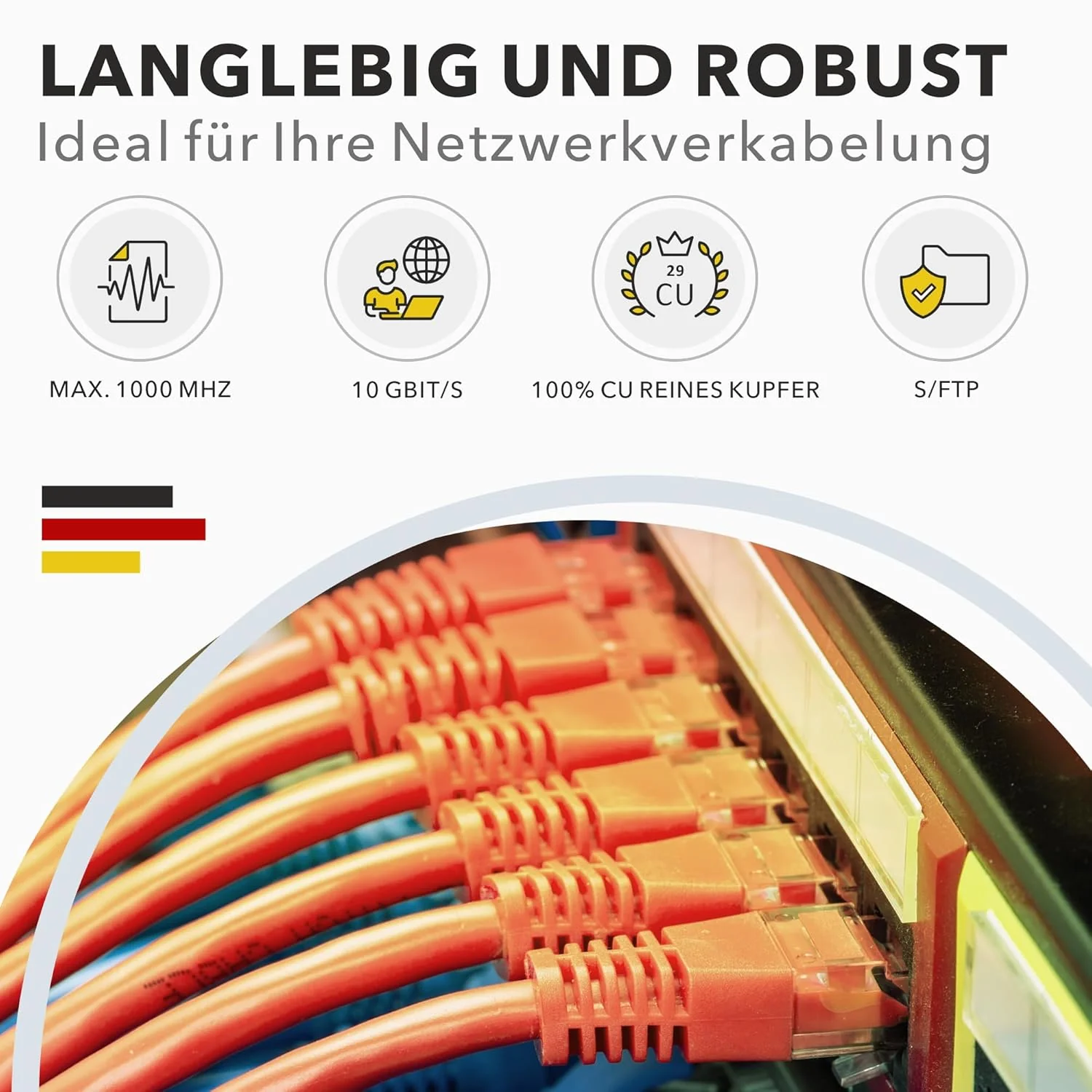 RedStar24 CAT7 Duplex Kabel 50m Verlegekabel Netzwerkkabel CAT 7 Twin LAN Installationskabel SFTP PI - Image 3