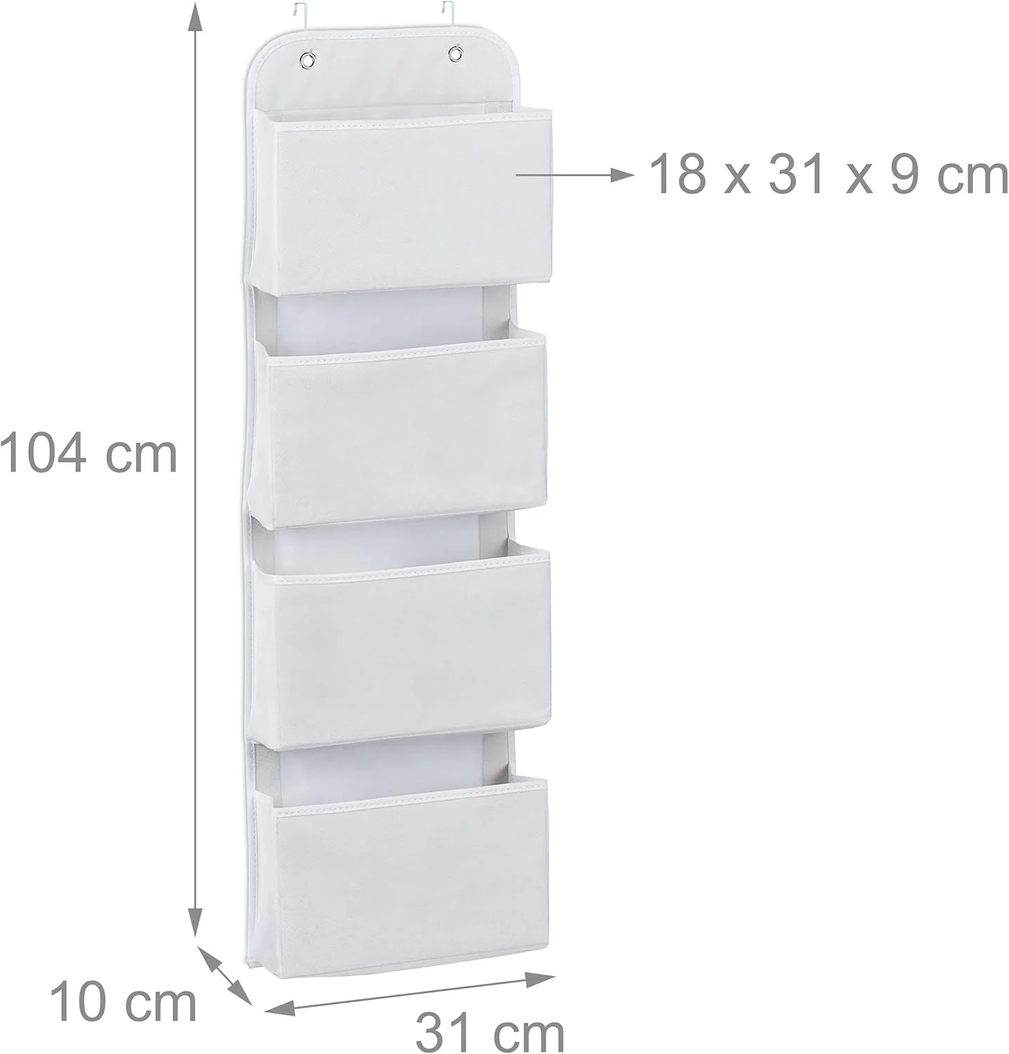 Relaxdays Hängeorganizer, 4 Fächer, Vlies Hängeaufbewahrung, weiss | Tür Organizer, Haken zum Einhän - Image 3