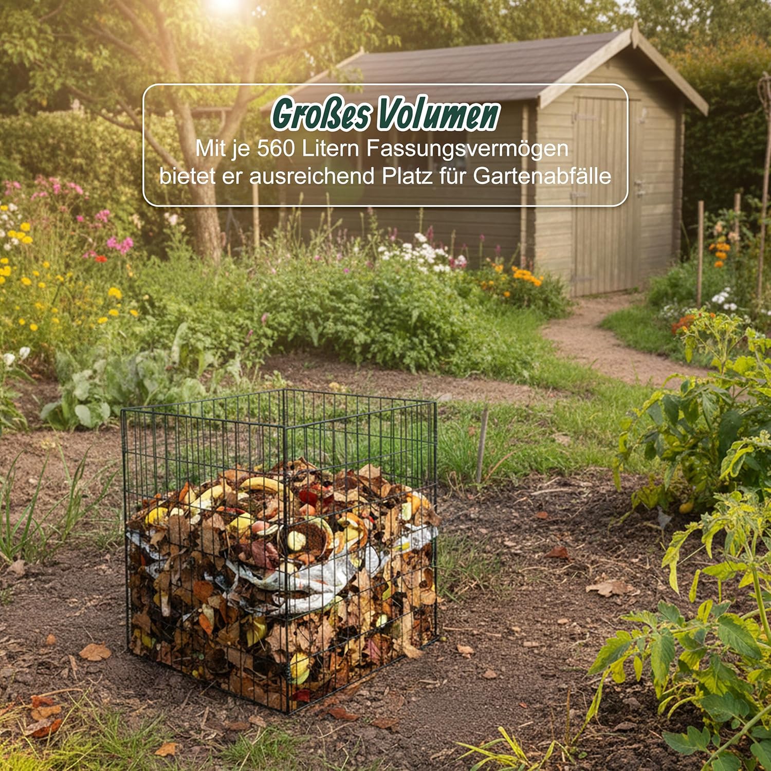 Relaxdays Komposter Metall, 2er Set, Biokomposter Garten, HBT 76x76x76 cm, pulverbeschichteter Draht - Image 2