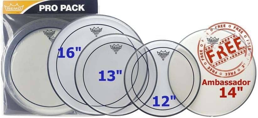 Remo Schlagzeugfell Pro Pack Pinstripe transparent 12 Zoll, 13 Zoll, 16 Zoll + free 14 Zoll PP-0320- - Image 2