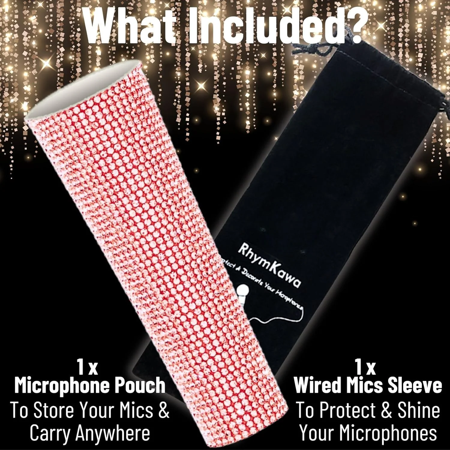 RhymKawa B58 Sparkle Rose Gold Strass Mic Sleeve Replacement for Wired Vocal Microphone Decorative S - Image 4