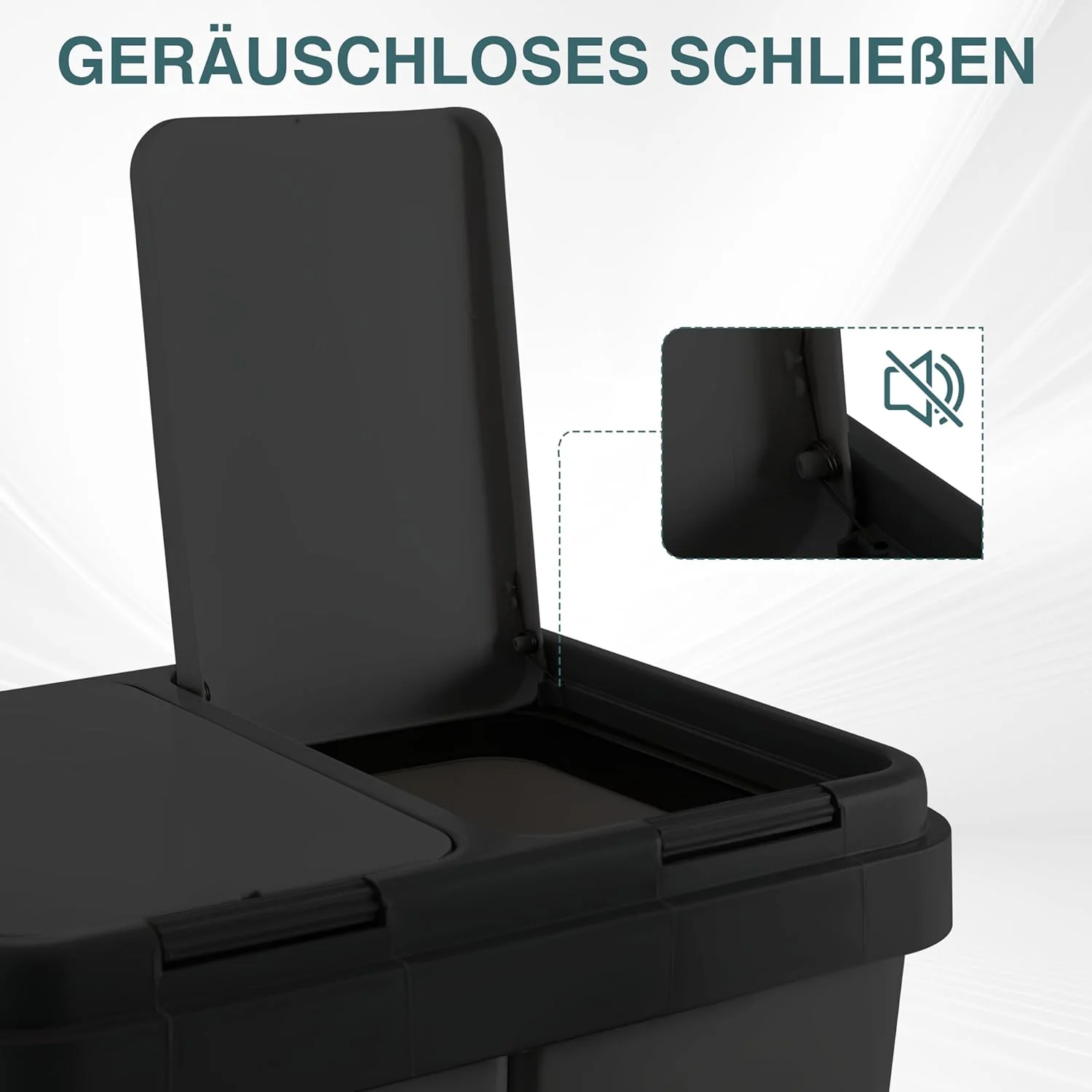 Ribelli Zweimer Duo Müllbehälter mit Deckel 2 x ca. 25 Liter, Kunststoff Mülleimer für die Küche ger - Image 2
