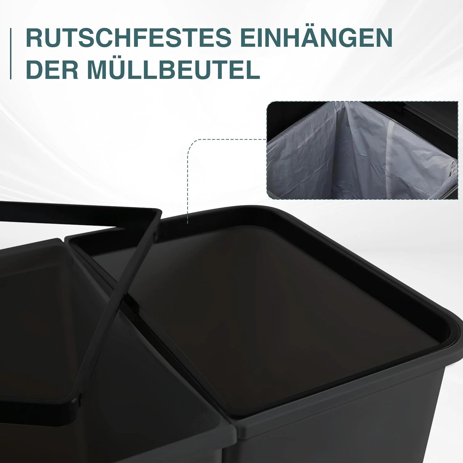 Ribelli Zweimer Duo Müllbehälter mit Deckel 2 x ca. 25 Liter, Kunststoff Mülleimer für die Küche ger - Image 3
