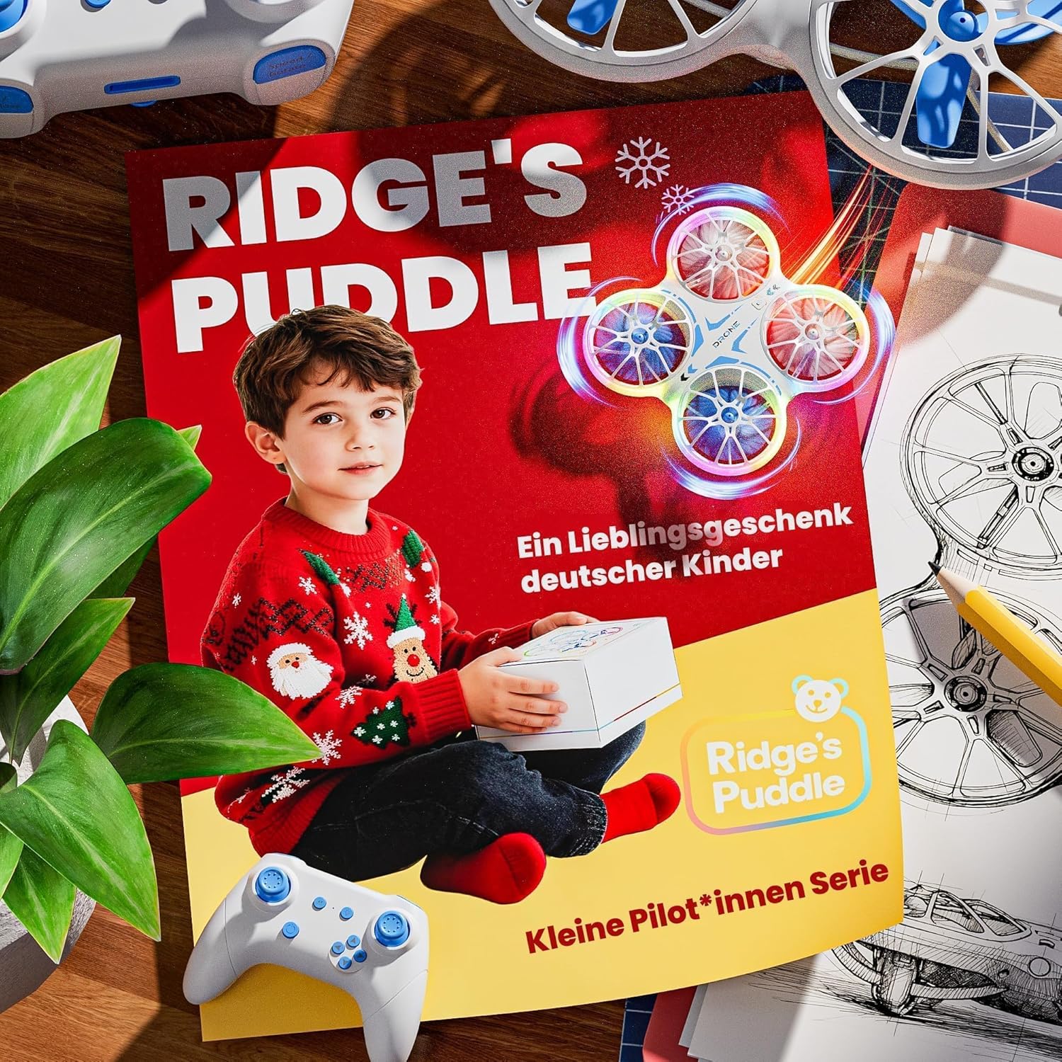 Ridge's Puddle Mini Drohne für Kinder - Geschenke Junge RC Flugzeug Drone Kinder mit LED Lichter Spi - Image 2