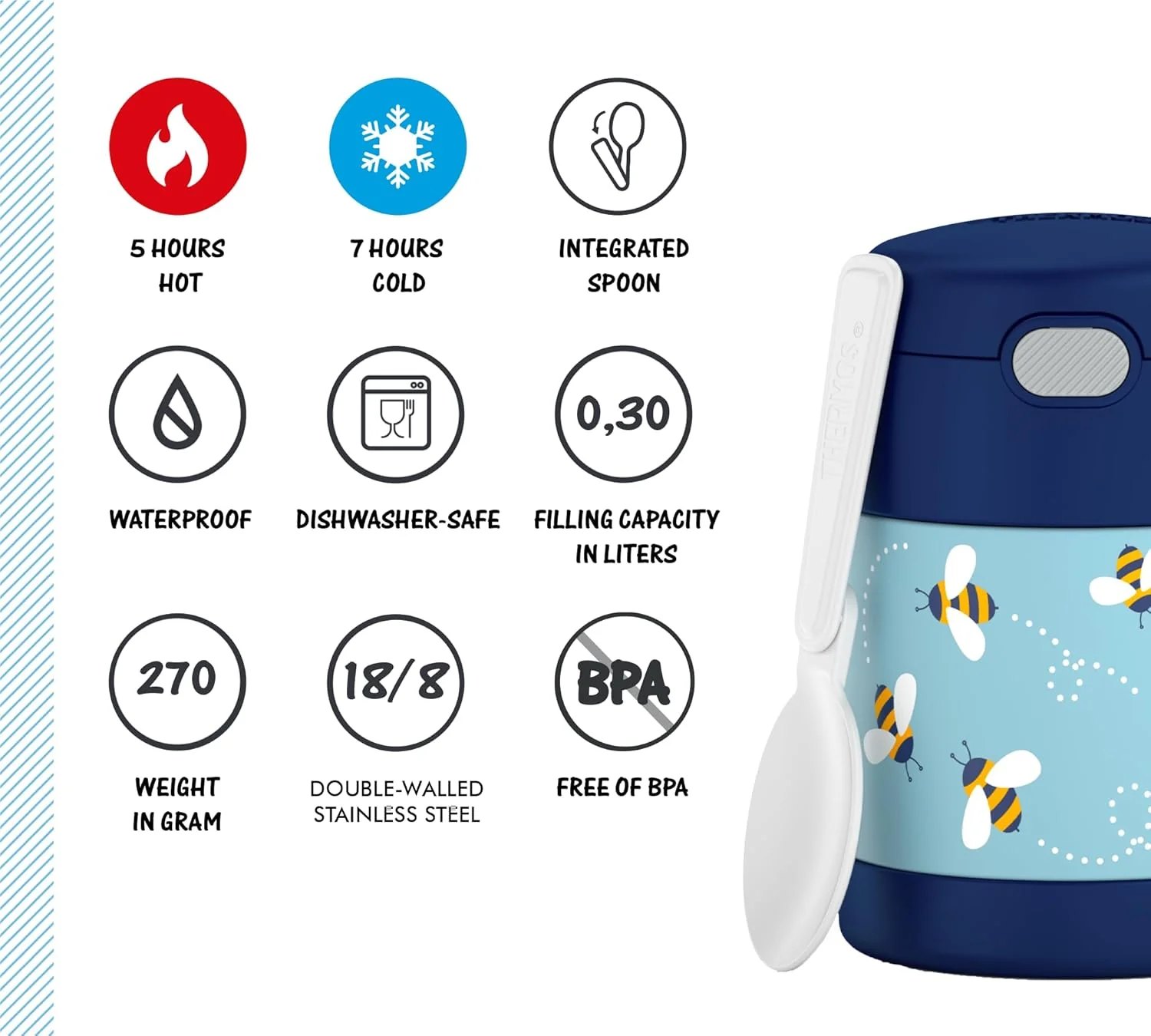 RMOVR THERMOS kids FUNTAINER FOOD JAR 0,30l, bees, Thermobehälter für Essen mit Löffel für Kinder, 5 - Image 4