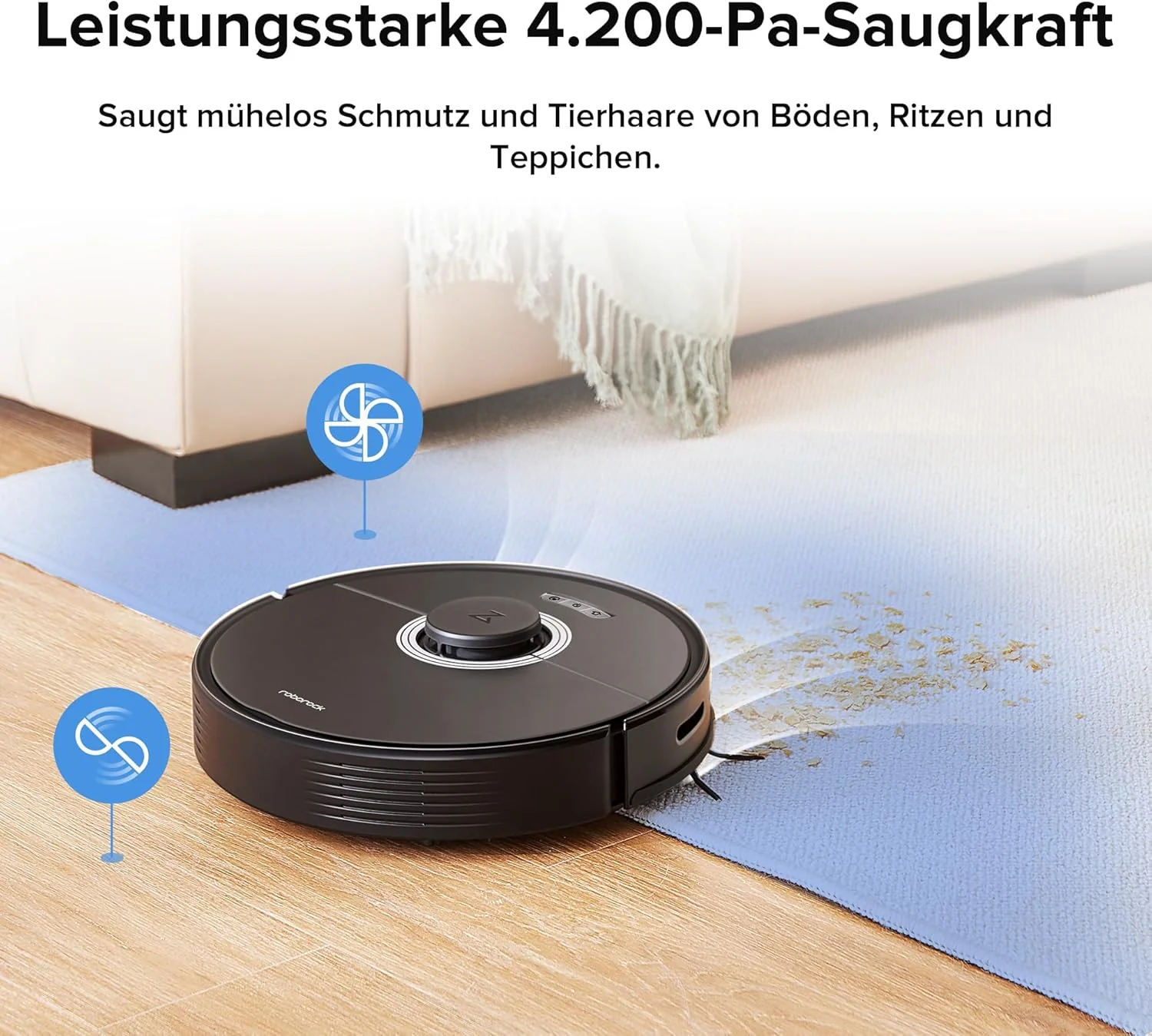 roborock Q7 Max Saugroboter mit Vollgummibürste, 4200Pa Saugkraft, Staubsauger Wischroboter PreciSen - Image 3