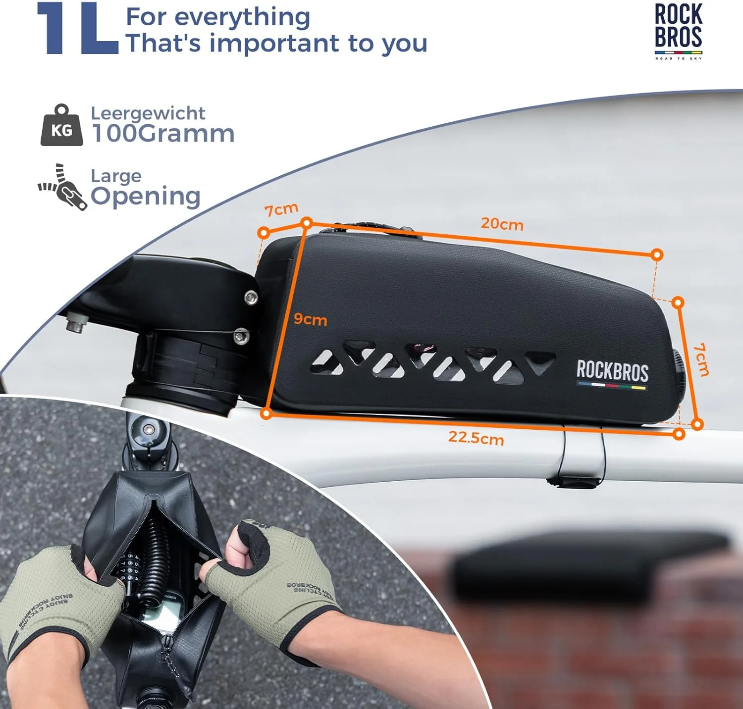 ROCKBROS Road to Sky Fahrrad Rahmentasche 100% Wasserdicht Oberrohrtasche Fahrradtasche für Rennrad - Image 3