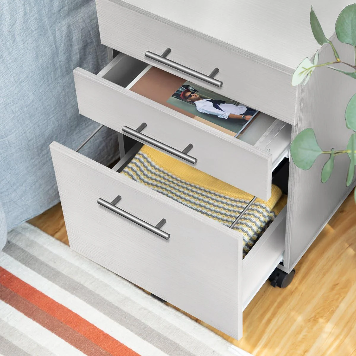 Rollcontainer mit 3 Schubladen, Aktenschrank auf Rollen für Büro & Home Office (Weiss), Weiss - Image 6