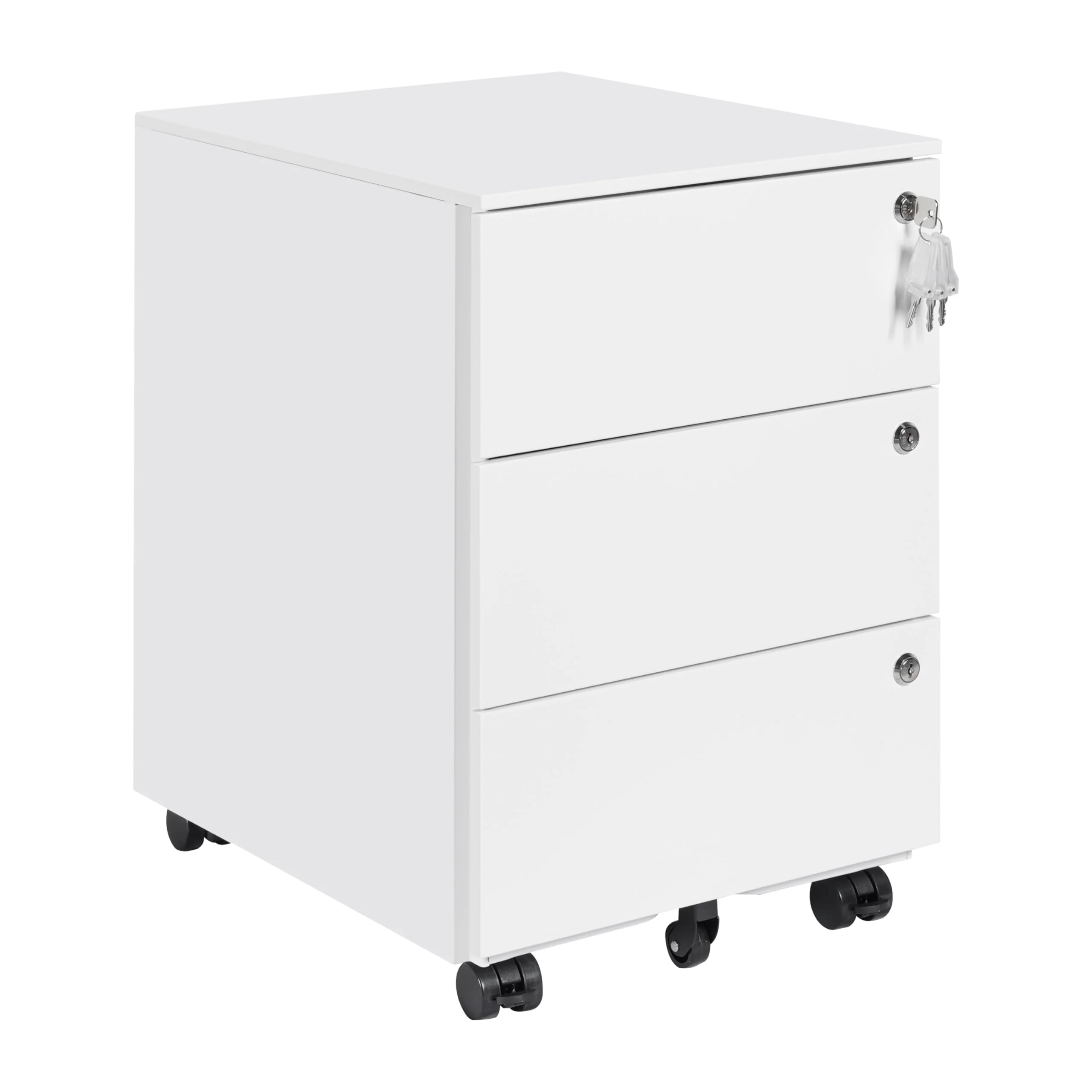 Rollcontainer mit Schubladen, Mobiler Aktenschrank unter Schreibtisch, Abschliessbarer Büroschrank,