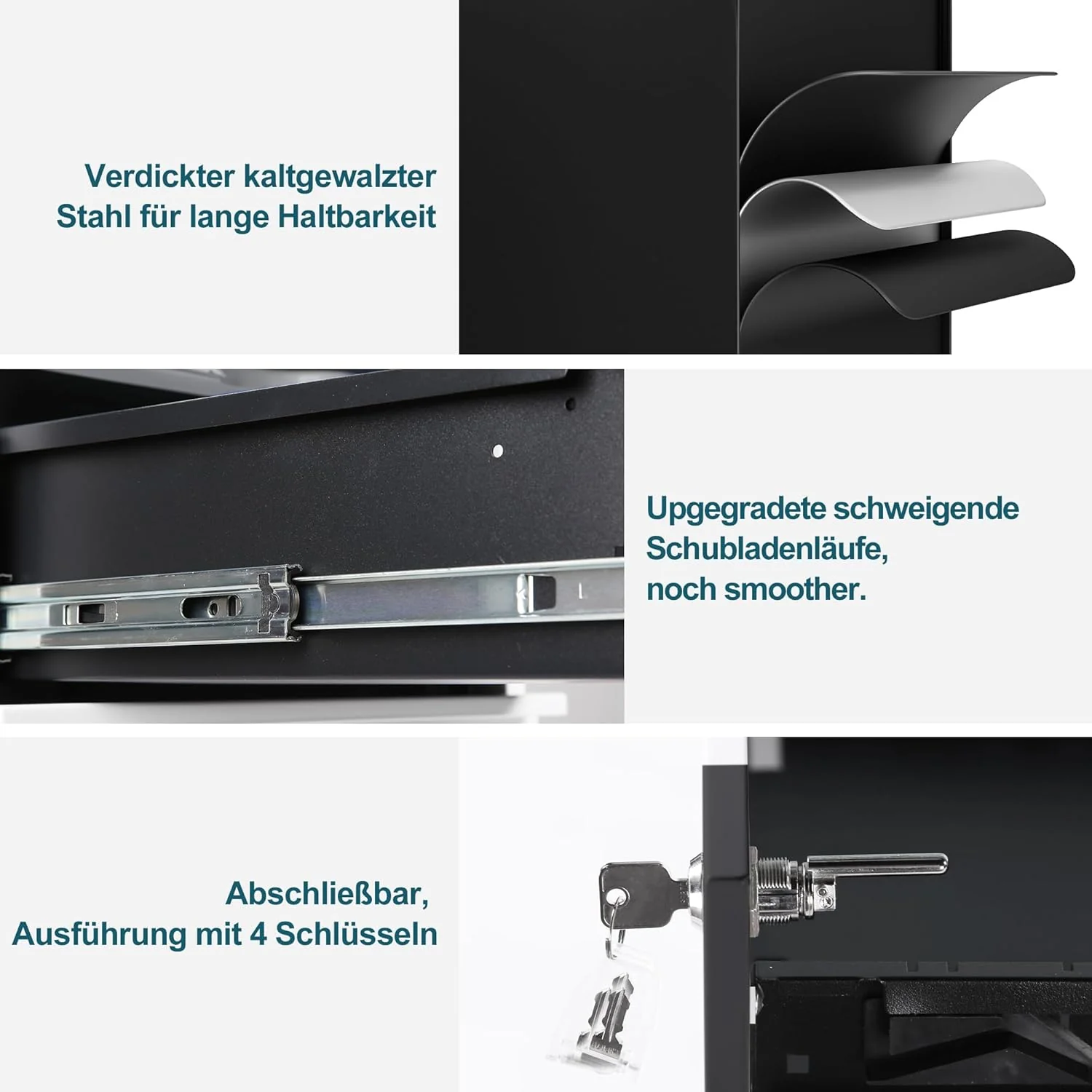 Rollcontainer mit Schubladen, Mobiler Aktenschrank unter Schreibtisch, Abschliessbarer Büroschrank, - Image 4