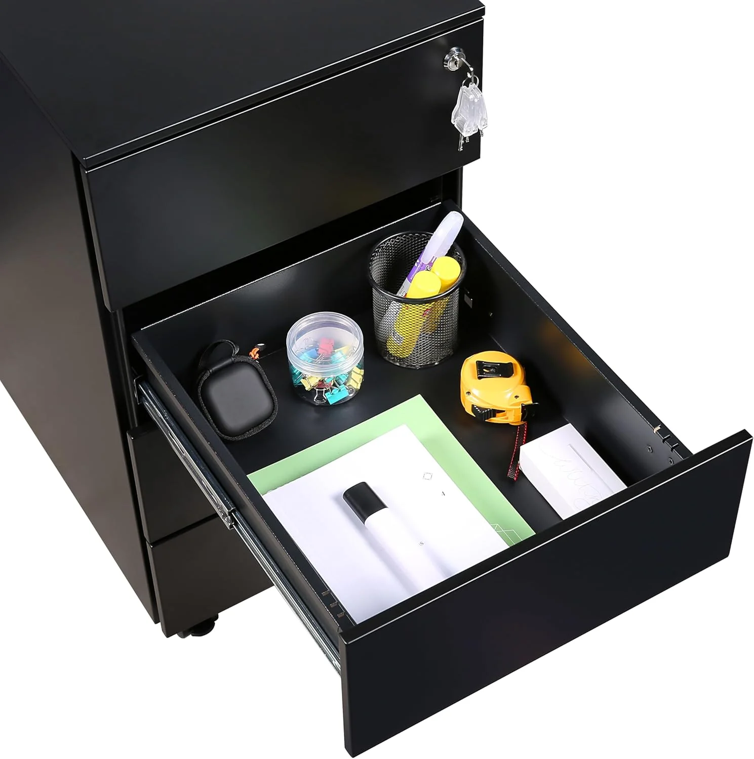 Rollcontainer mit Schubladen, Mobiler Aktenschrank unter Schreibtisch, Abschliessbarer Büroschrank, - Image 6
