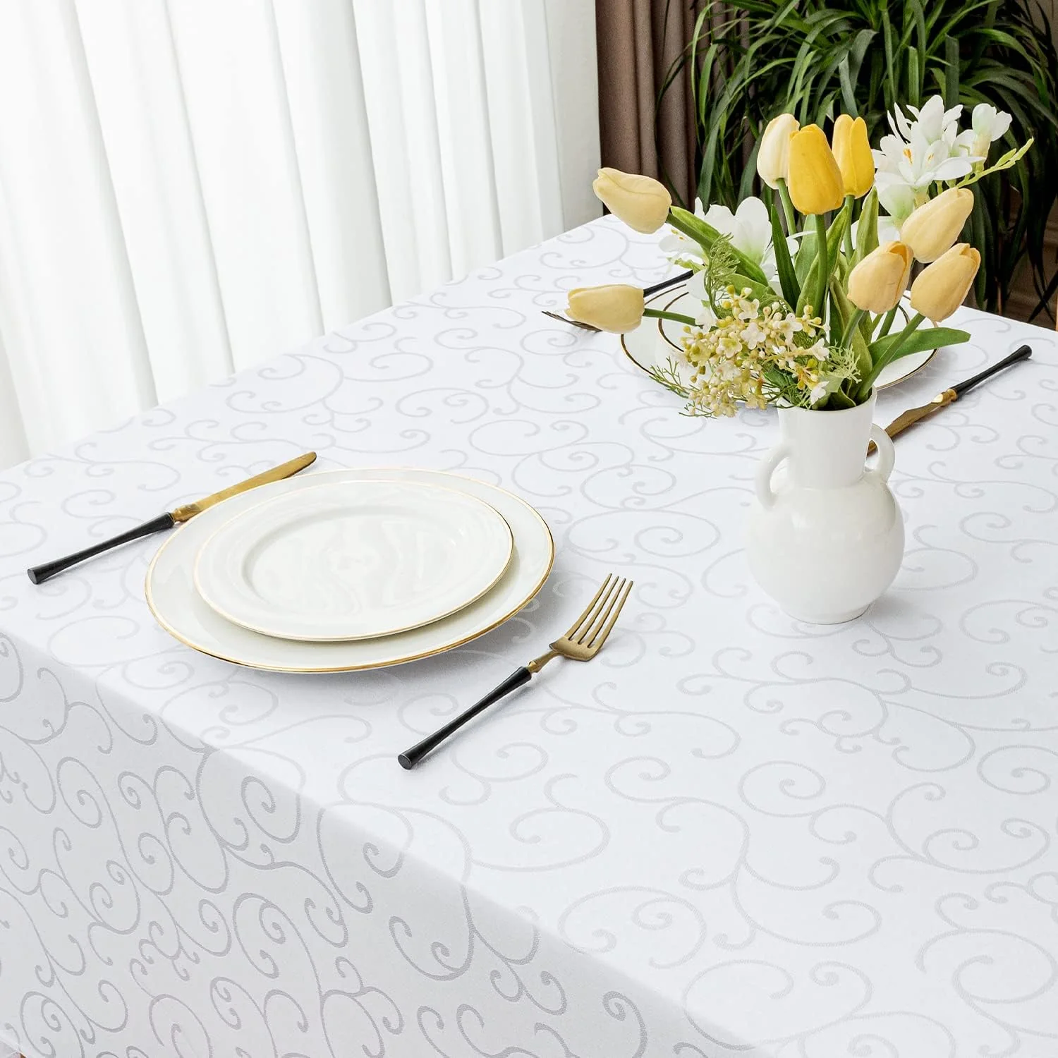 Romanstile Grosse Weisse Tischdecke 300x150 cm Elegante abwaschbare rechteckige Wasserabweisende Dam - Image 4