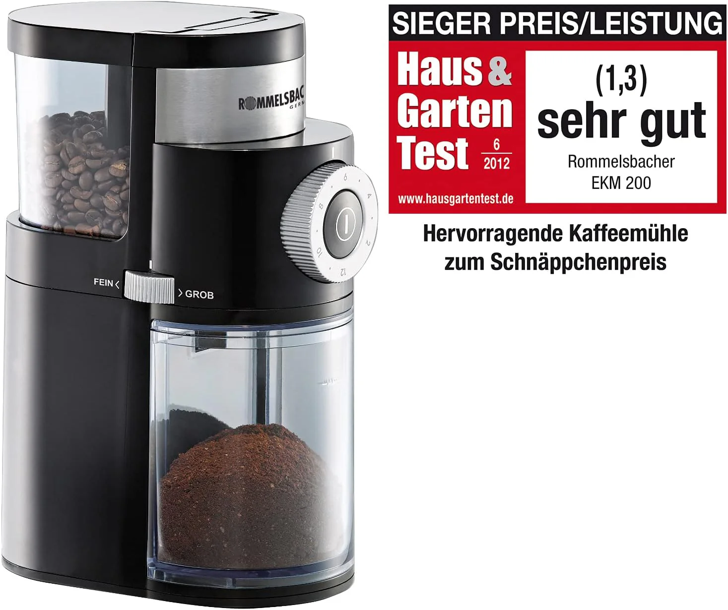 ROMMELSBACHER Kaffeemühle EKM 200 , 2-12 Portionen, Füllmenge Bohnenbehälter 250 g, 110 Watt, schwar - Image 3