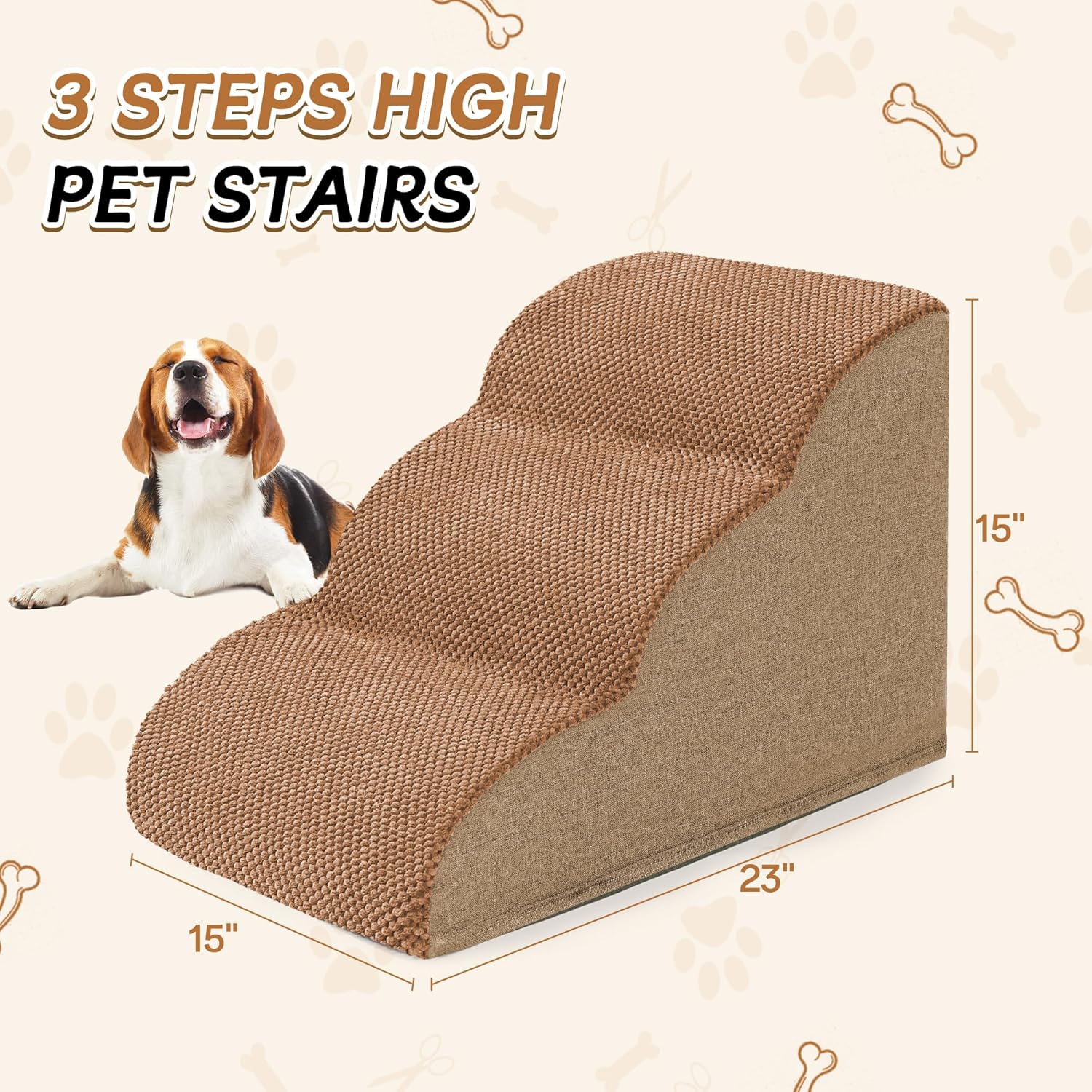 ROMROL Hundetreppe 3 Stufen – rutschfeste Haustiertreppe für kleine Hunde & Katzen – Waschbarer Bezu - Image 3