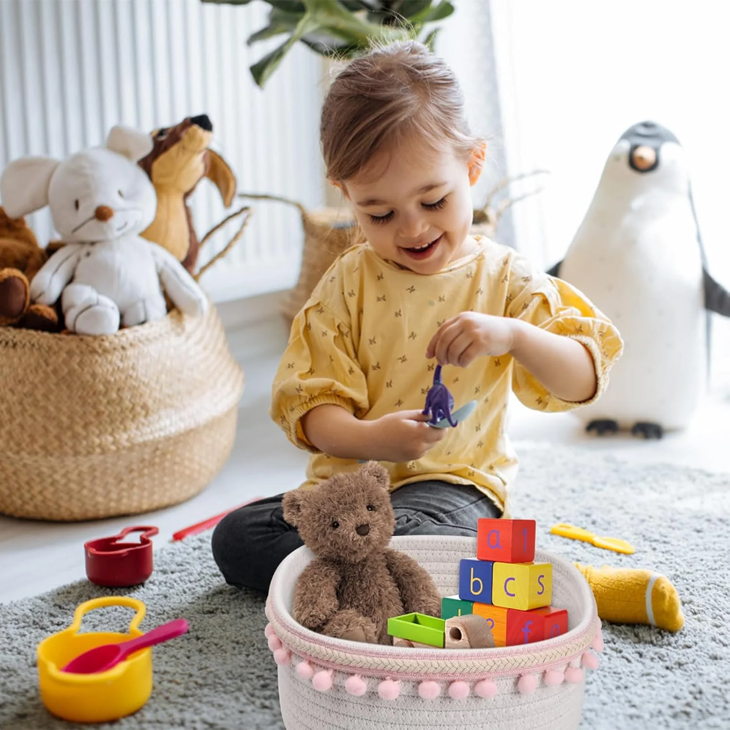 Roseyan 4er Set Aufbewahrungskorb Korb,Aufbewahrungskorb Geflochten Baumwollseil Kinder Baumwollseil - Image 5