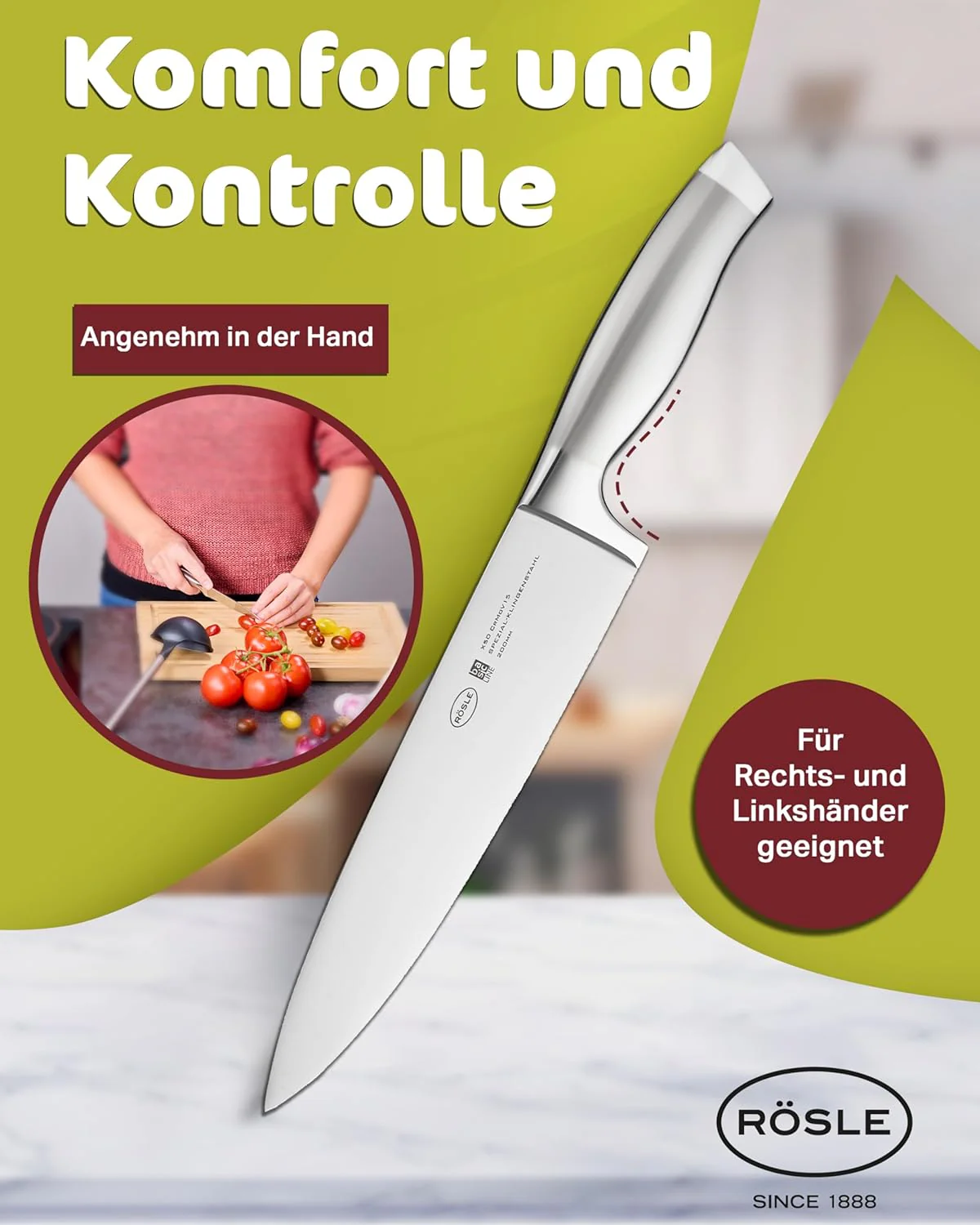 RÖSLE Kochmesser Basic Line - 20 cm hochwertiges Küchenmesser für Fleisch, Fisch, Geflügel und Gemüs - Image 4