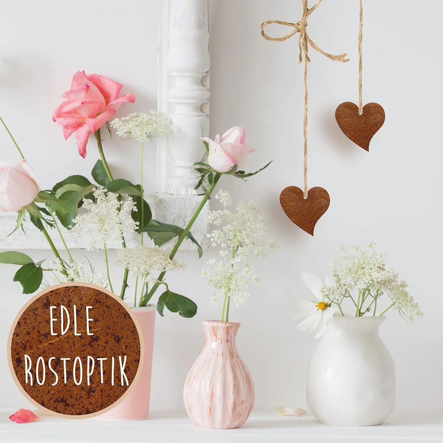 Rostikal 10er Set Herz Deko 7 cm Edelrost Gartendeko Rost Hängedeko Fenster - Image 3
