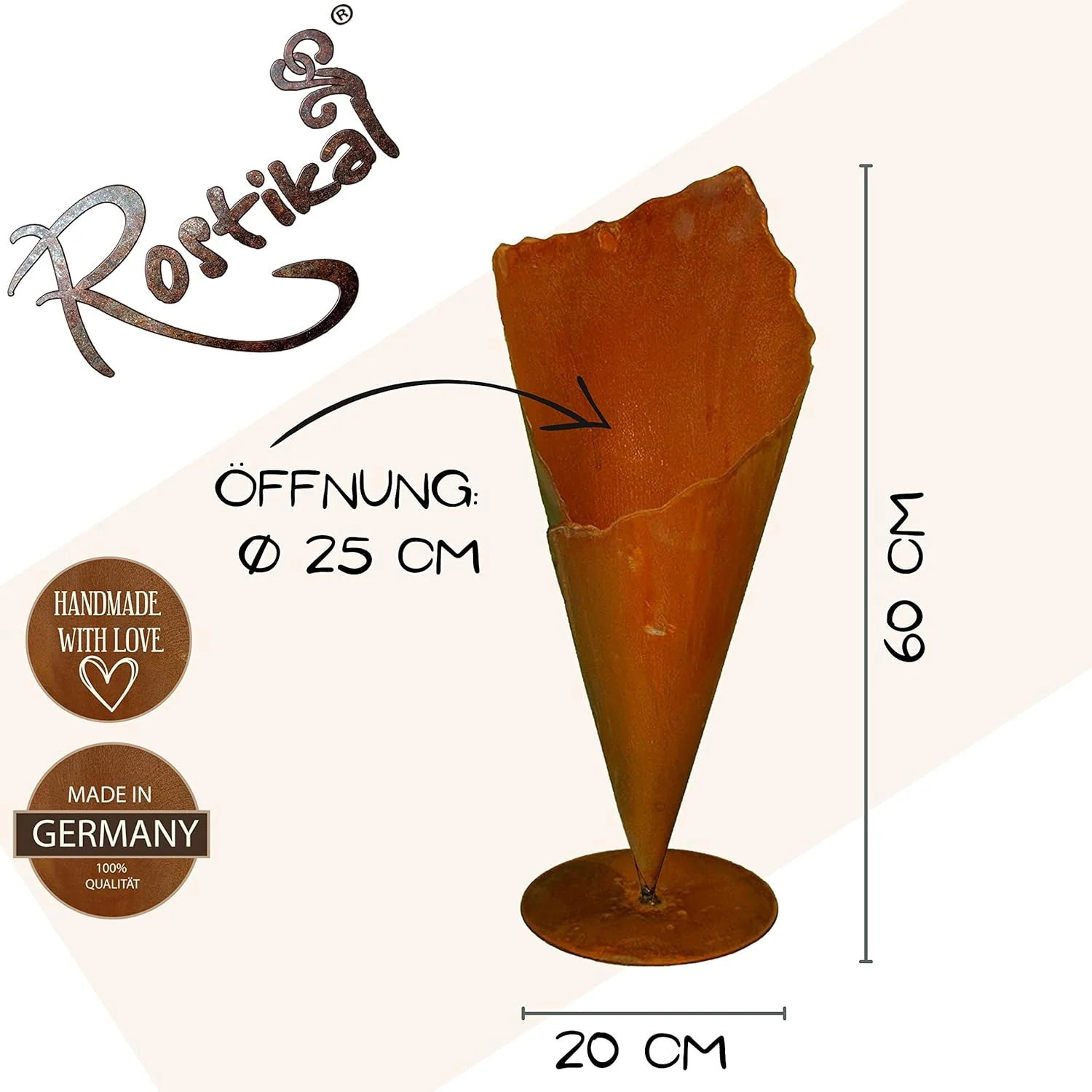 Rostikal Gartendeko Rost Pflanztüte 60 cm Metall Deko Garten Bodenvase Terrasse 60 cm auf Bodenplatt - Image 2