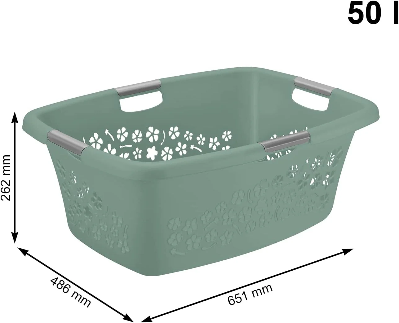 Rotho 3er-Set Wäschekorb Flowers 50l, Kunststoff (PP) BPA-frei, grün, 3x50l, (65,1 x 49 x 26,2 cm), - Image 3