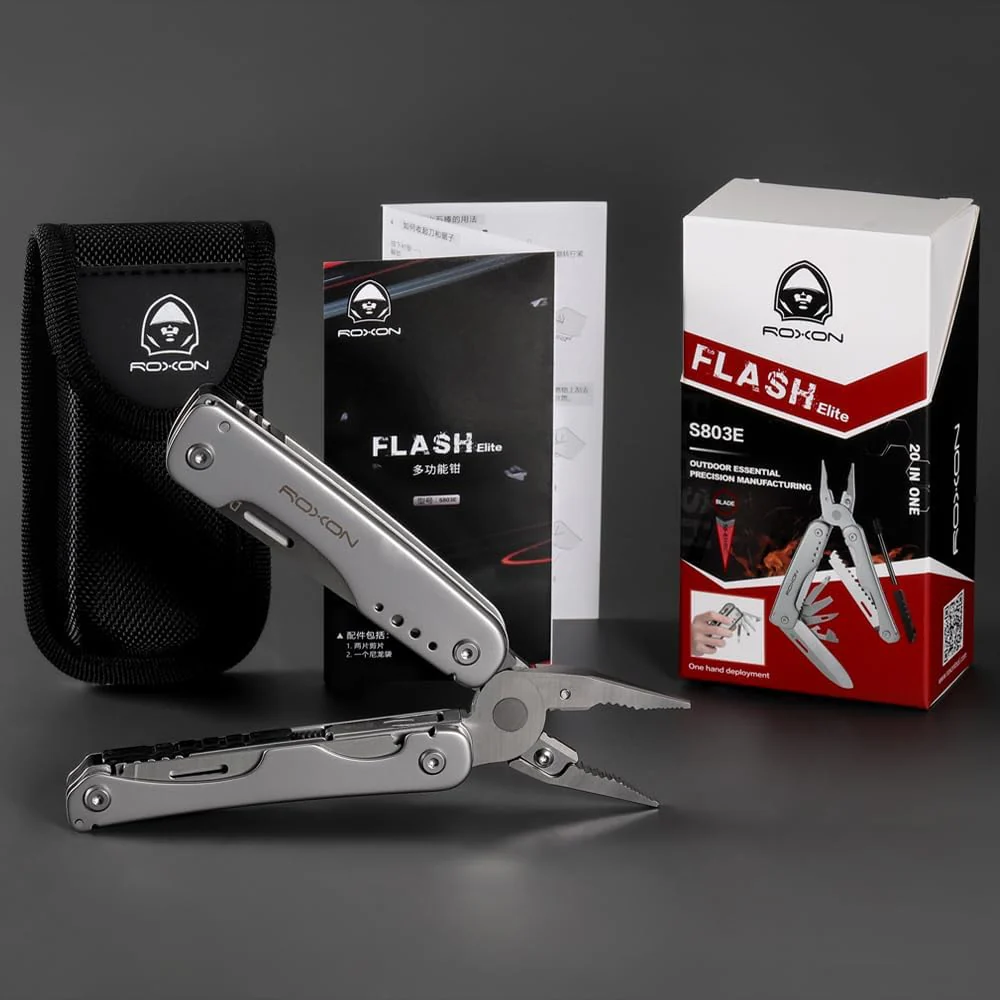 ROXON S803E Elite - Update D2 Messer Multitool Zange mit 20 Funktionen Survival EDC Tool mit Flint R - Image 6
