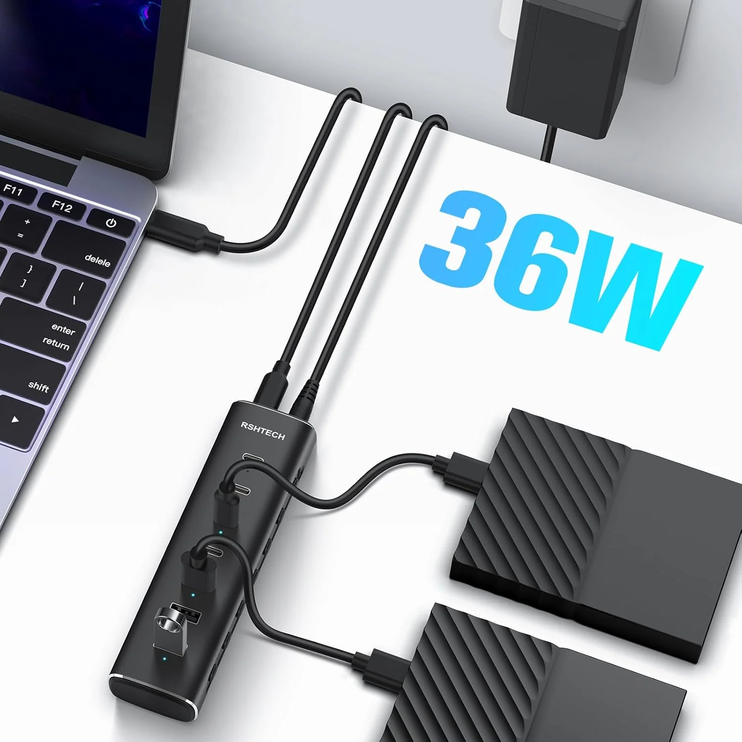 RSHTECH Alle 7 Anschlüsse sind USB-C Hub 3.2 mit Netzteil - Aktiver Verteiler 3.1 - Aktiv Schaltbaer - Image 5