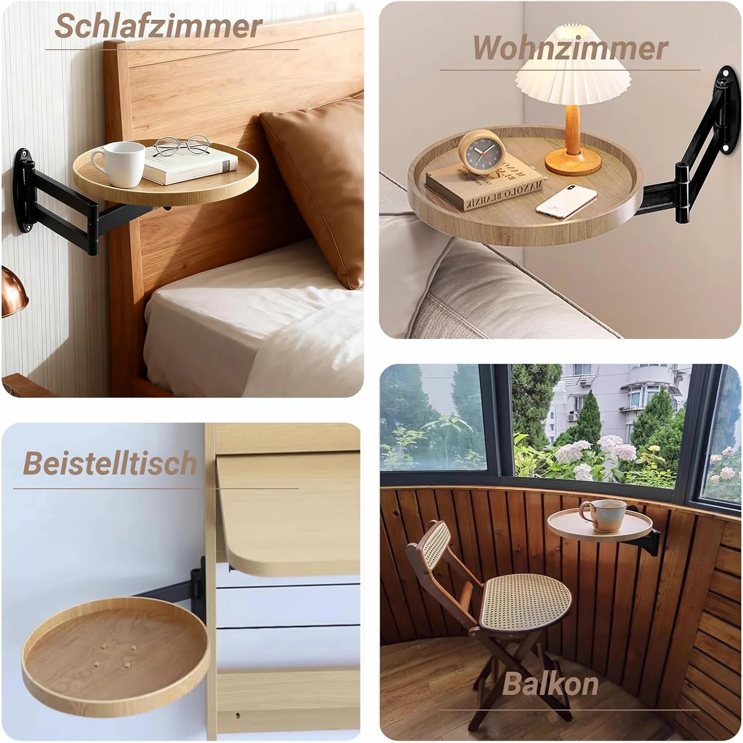 Rund Klapptisch Wand Holz Kleine Wandtisch Ausziehbar Klapptisch Platzsparend Schwebender Nachttisch - Image 4