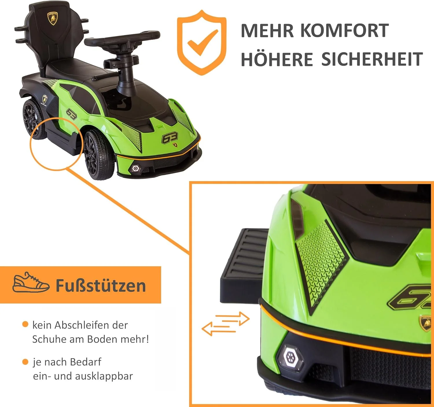 Rutschauto mit Schiebstange ab 1 Jahr | Rutschfahrzeug mit Sicherheitsbügel | Schiebeauto Lamborghin - Image 5
