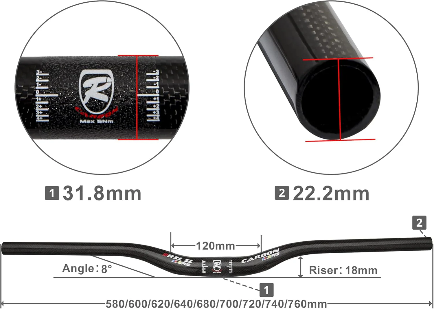 RXL SL Carbon MTB Lenker 31,8 3K Glänzend Fahrrad Riser Bars 740mm High Riser für Downhill Radfahren - Image 3