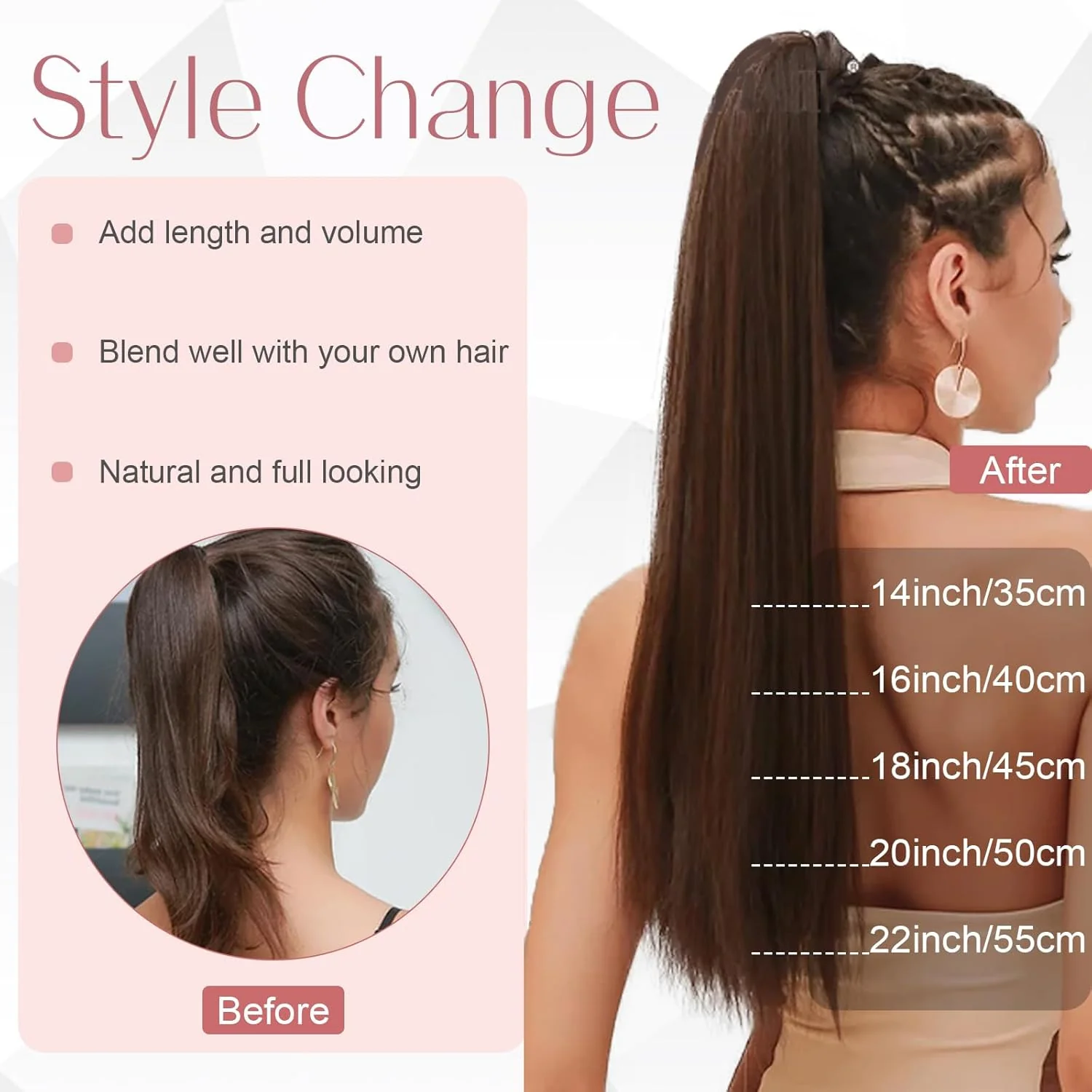 S-noilite Ponytail Extensions Echthaar Wrap Around - 100% Real Echthaar - Pferdeschwanz Haarverlänge - Image 3