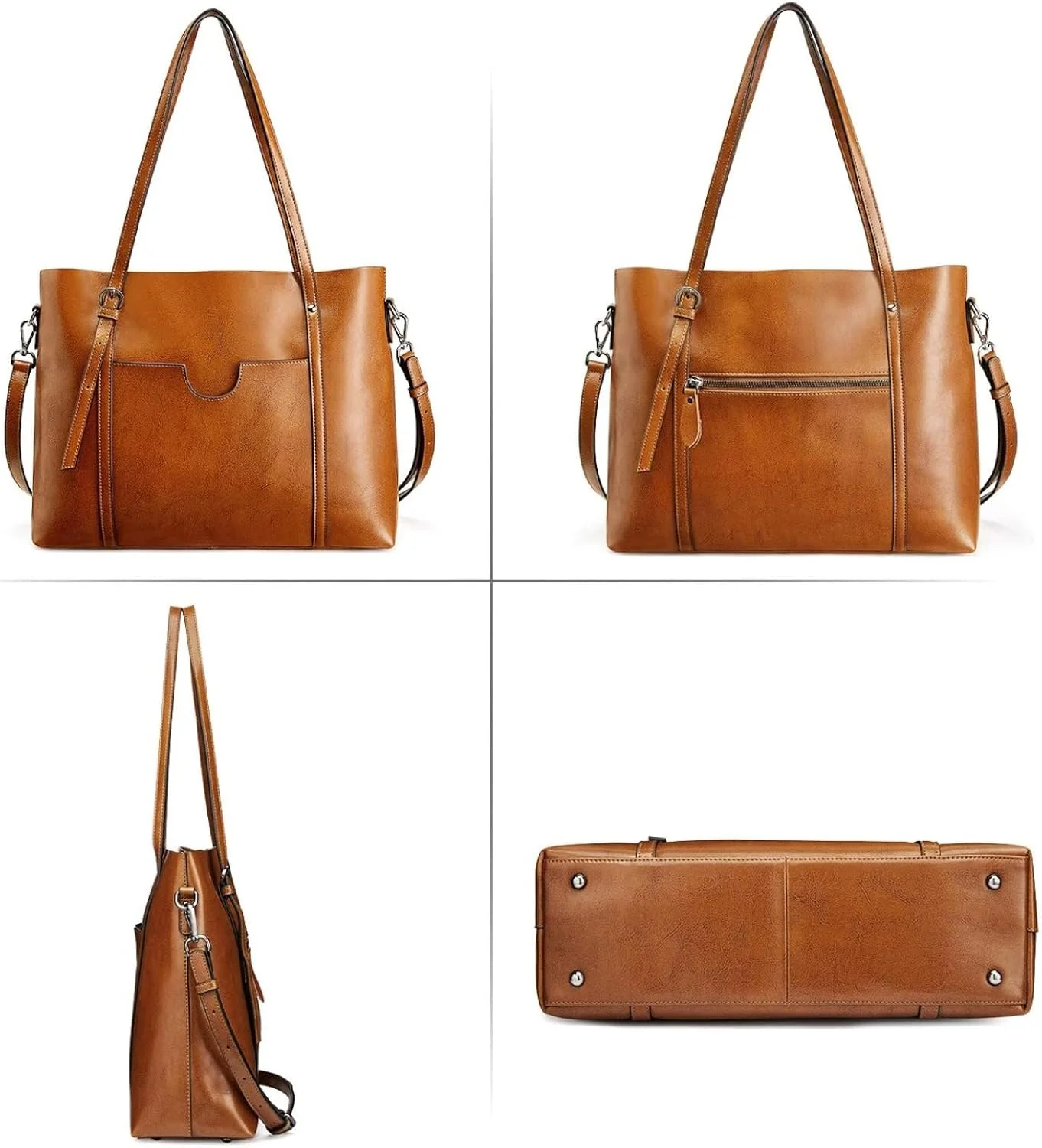 S-ZONE Damen 3-Way Schultertasche Vintage Echtleder Shopper Grosse Mode Laptop Arbeitstasche Umhänge - Image 6