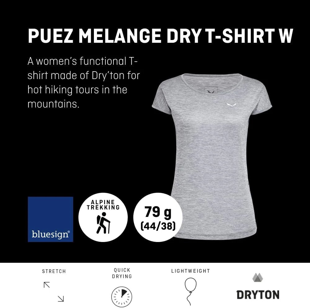 Salewa Damen Puez Melange Dry W S/S Tee Blusen & T-shirts 3XL Black out melange, 3XL Black out melan - Image 5