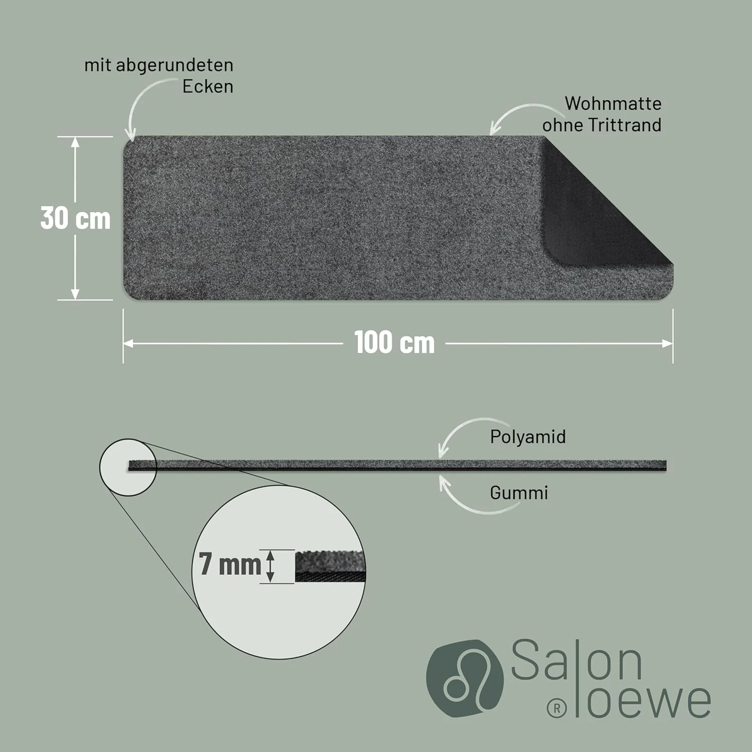 Salonloewe Fussmatte waschbar Schuhparkplatz Anthrazit 30 x 100 cm Eingangs-Matte Läufer schmal unif - Image 3