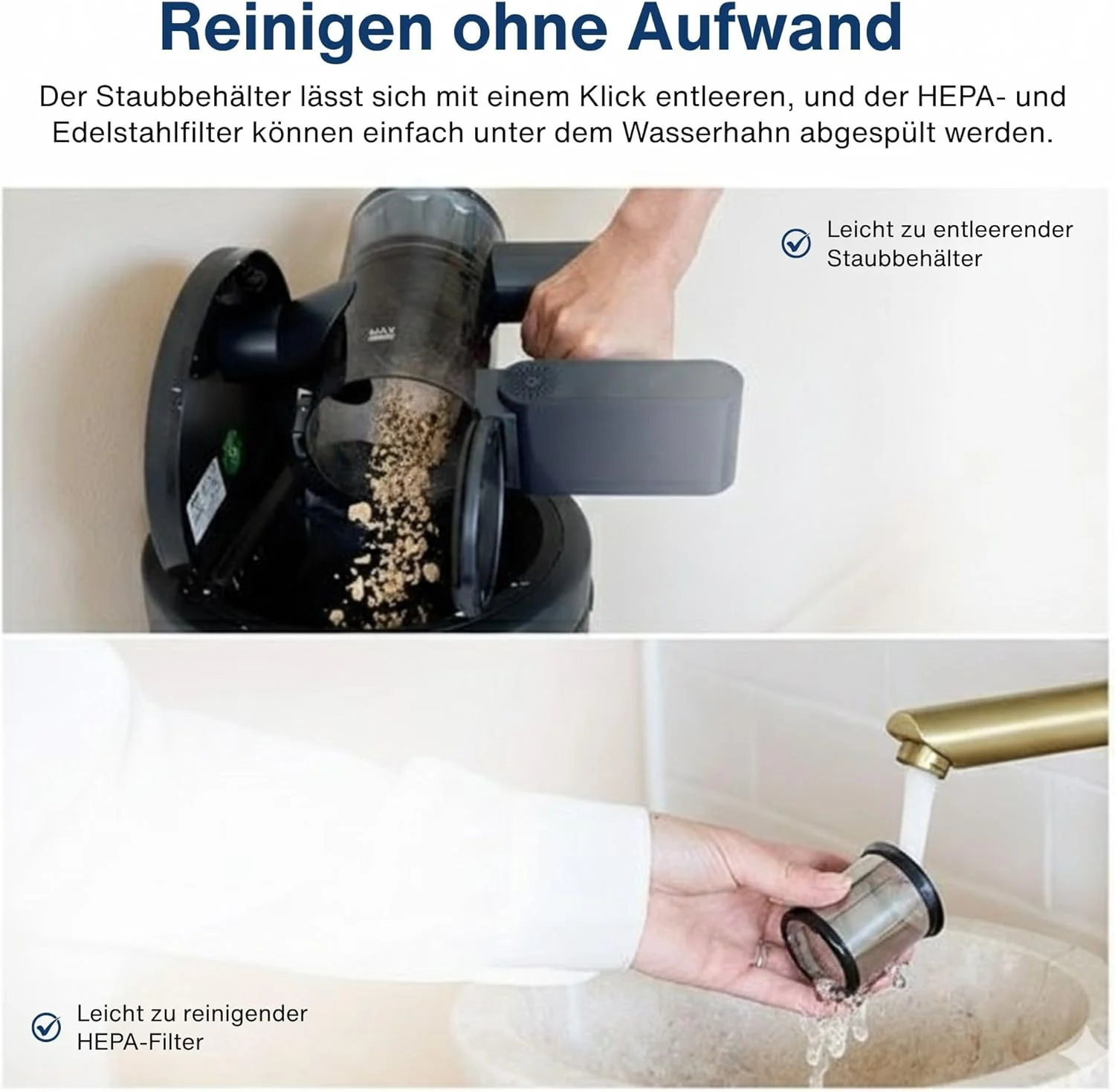Samako CleanDetect Lite Akku-Staubsauger 200W – 22 kPa – Beutellos – 0,5 L – mit 2 Aufsätzen – kabel - Image 4
