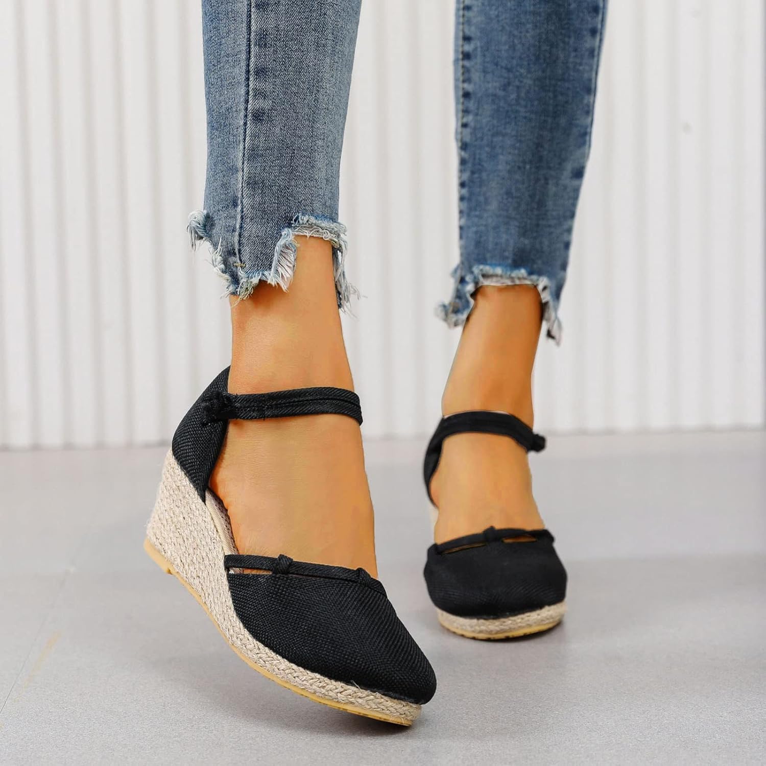 Sandalen Damen mit Absatz Vorne Geschlossen Keilabsatz Elegant Pantoletten Frauen Sandaletten Elegan - Image 6